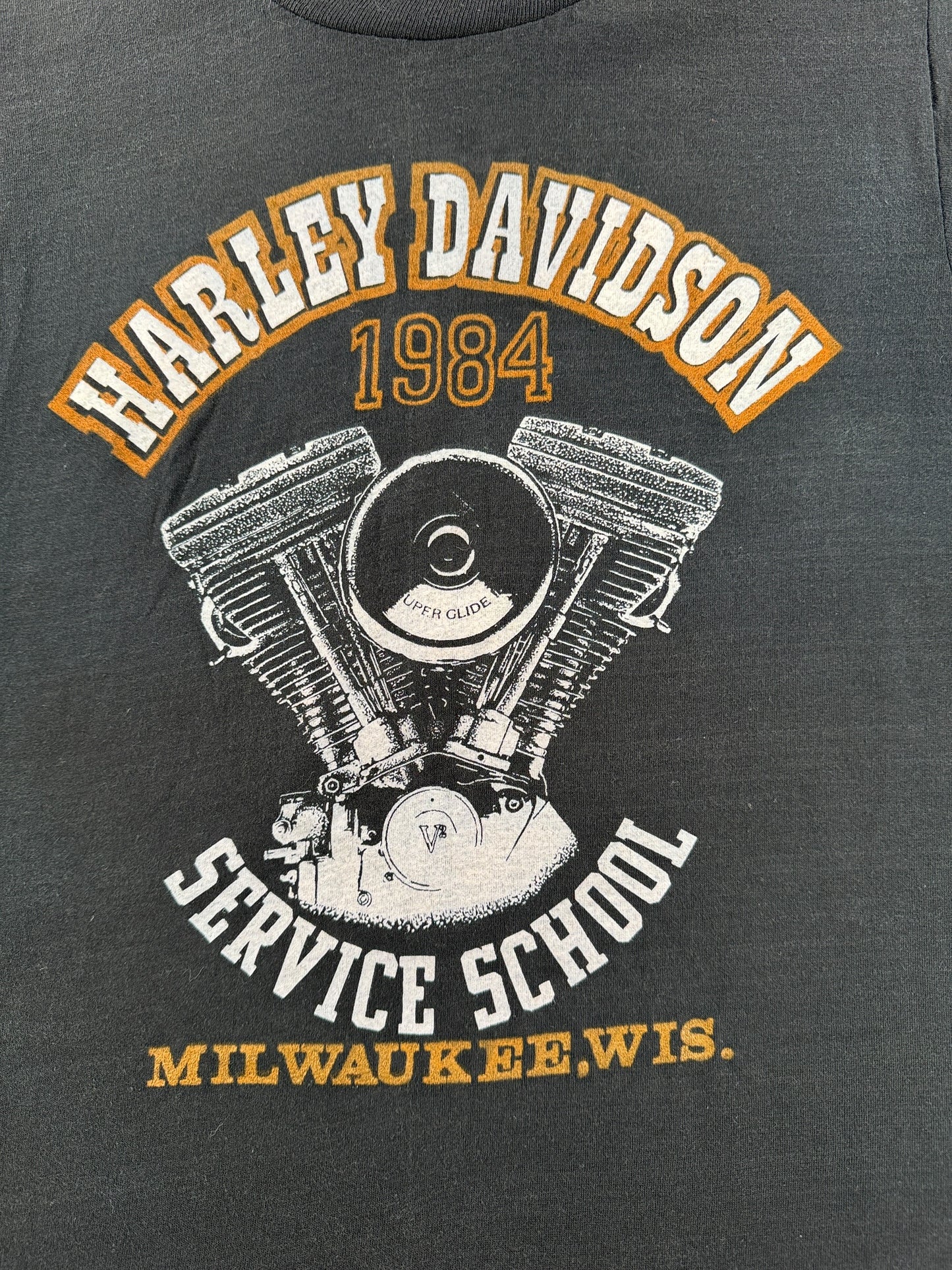 Front Graphic of Vintage Harley Davidson Service School Milwaukee Tee SZ S (Fits XS)