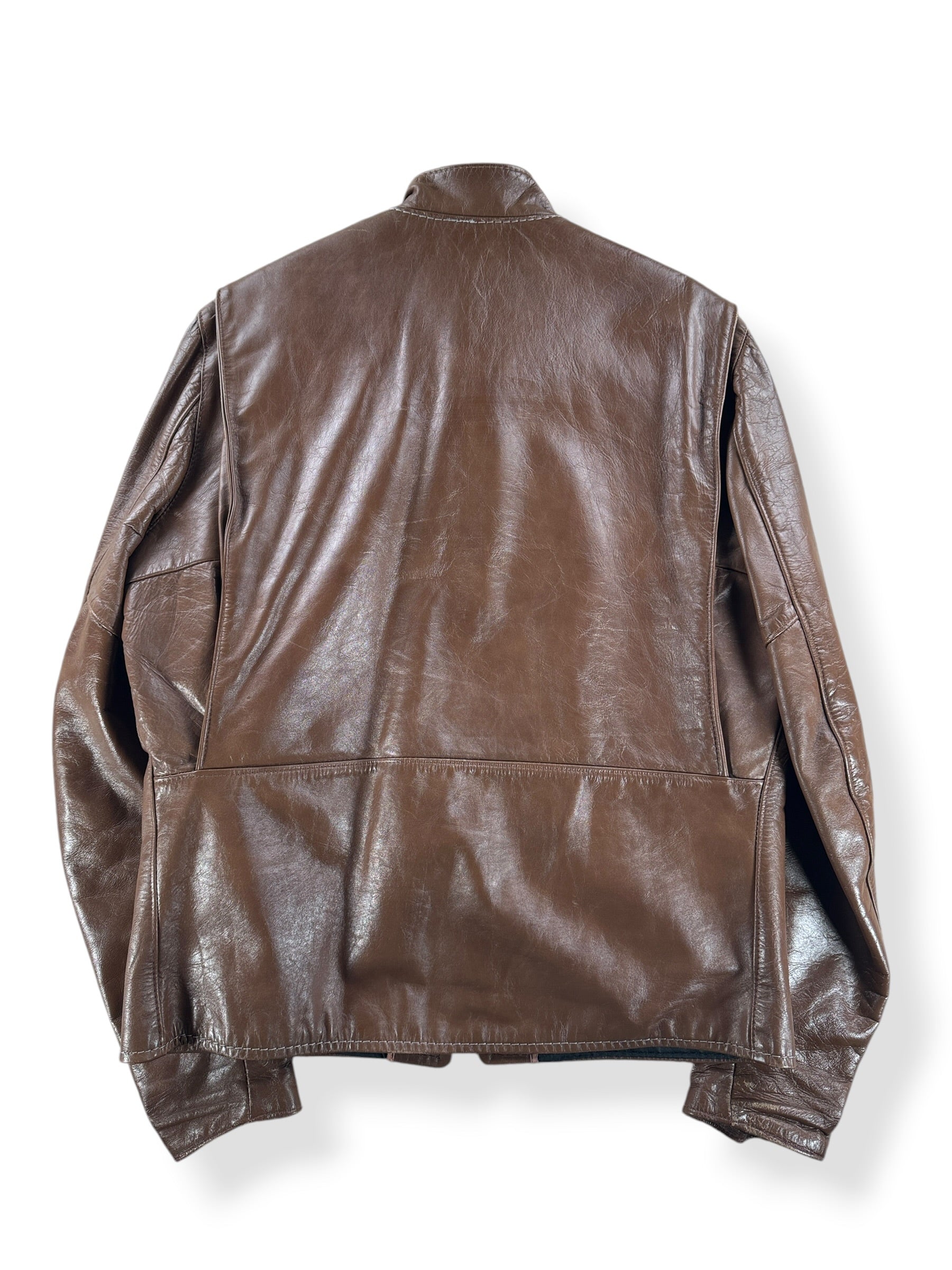 Back of Vintage Reed Sportswear Brown Leather Moto Jacket SZ M/L