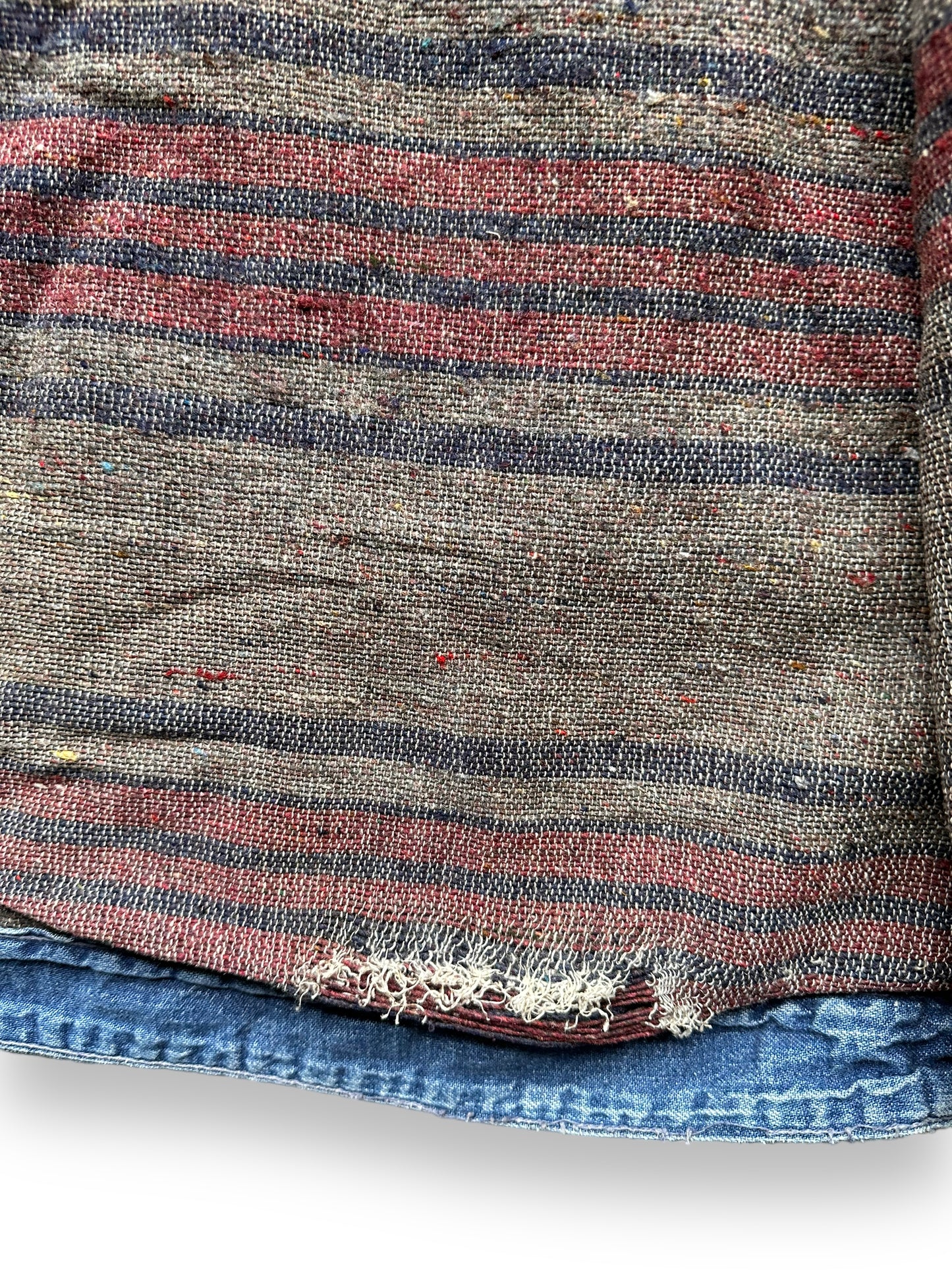 Tear At Bottom of Blanket Lining on Vintage Sears Blanket Lined Denim Chore Coat SZ L | Vintage Denim Chore Coat | Barn Owl Vintage Seattle