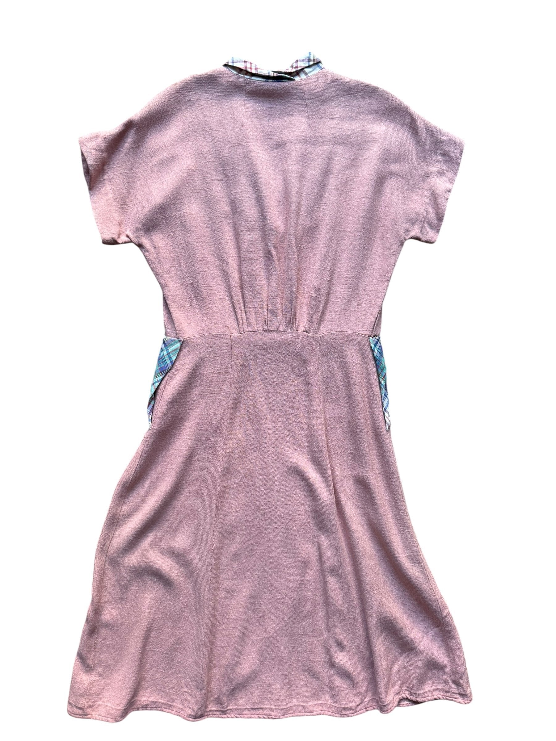 1940s Radlo's Pink Cotton Dress with Plaid Pockets S-M 1940s Radlo's Pink Cotton Dress with Plaid Pockets S-M