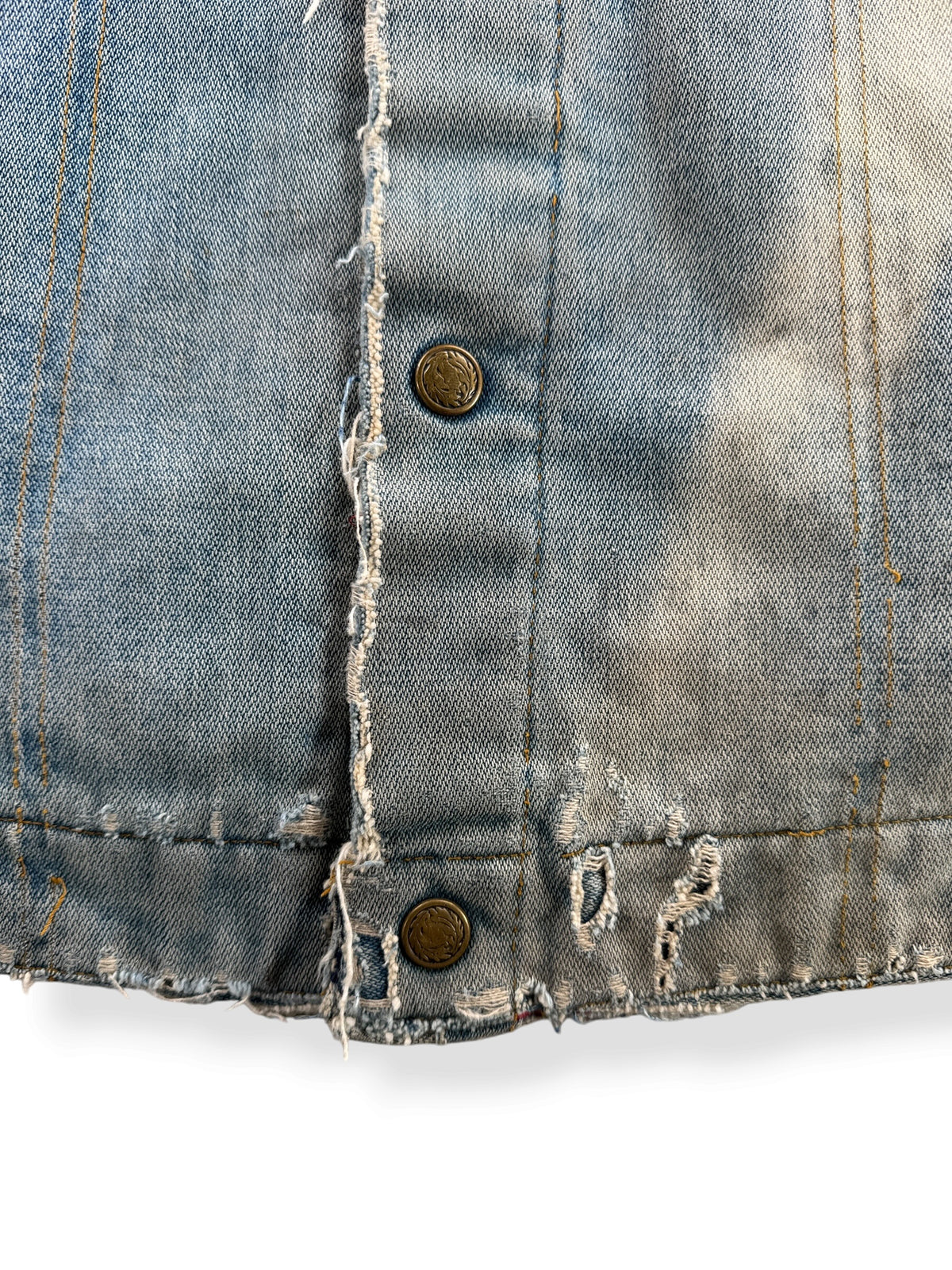 Ware on front of Vintage 70s Faded Key Denim Jacket SZ L