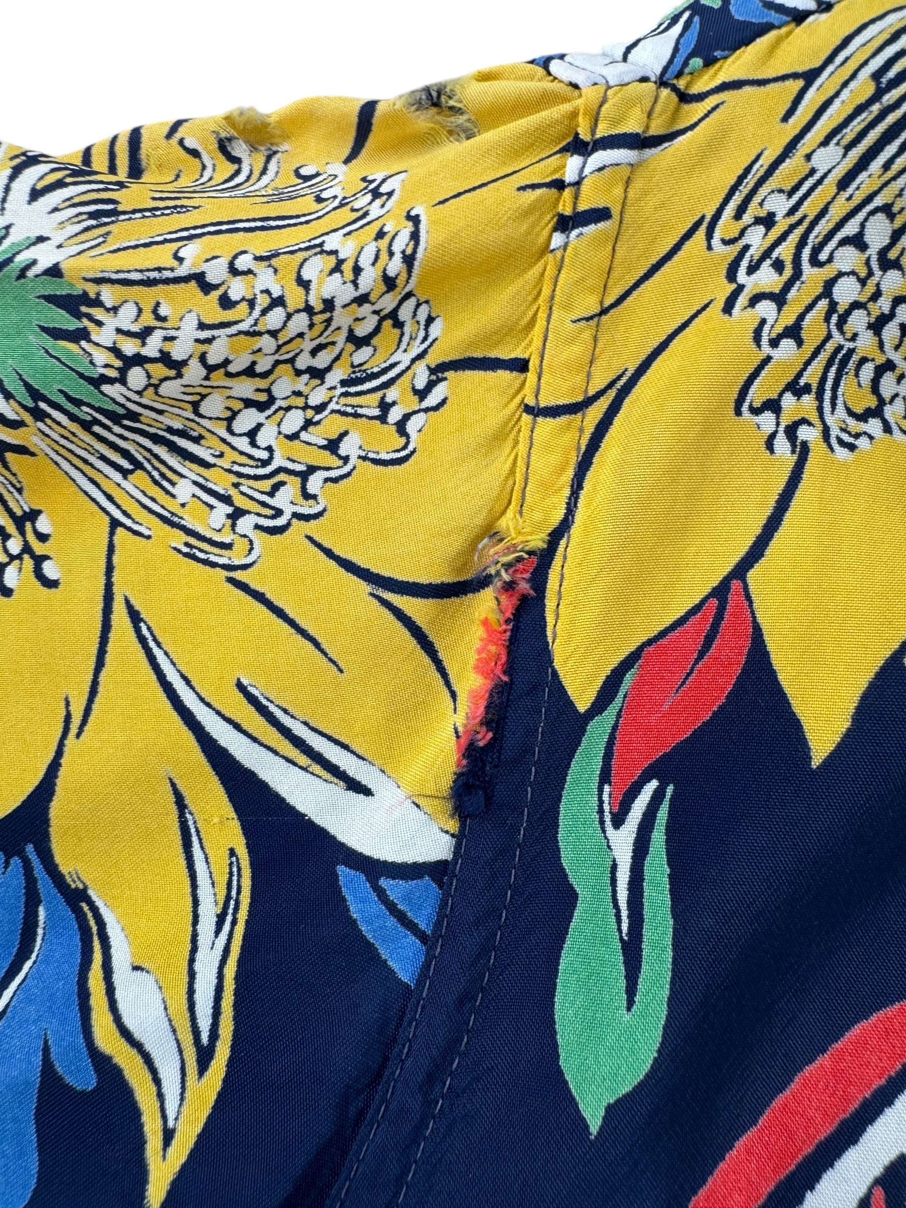 Wear on Vintage Navy Blue Floral Aloha Shirt SZ L AS IS