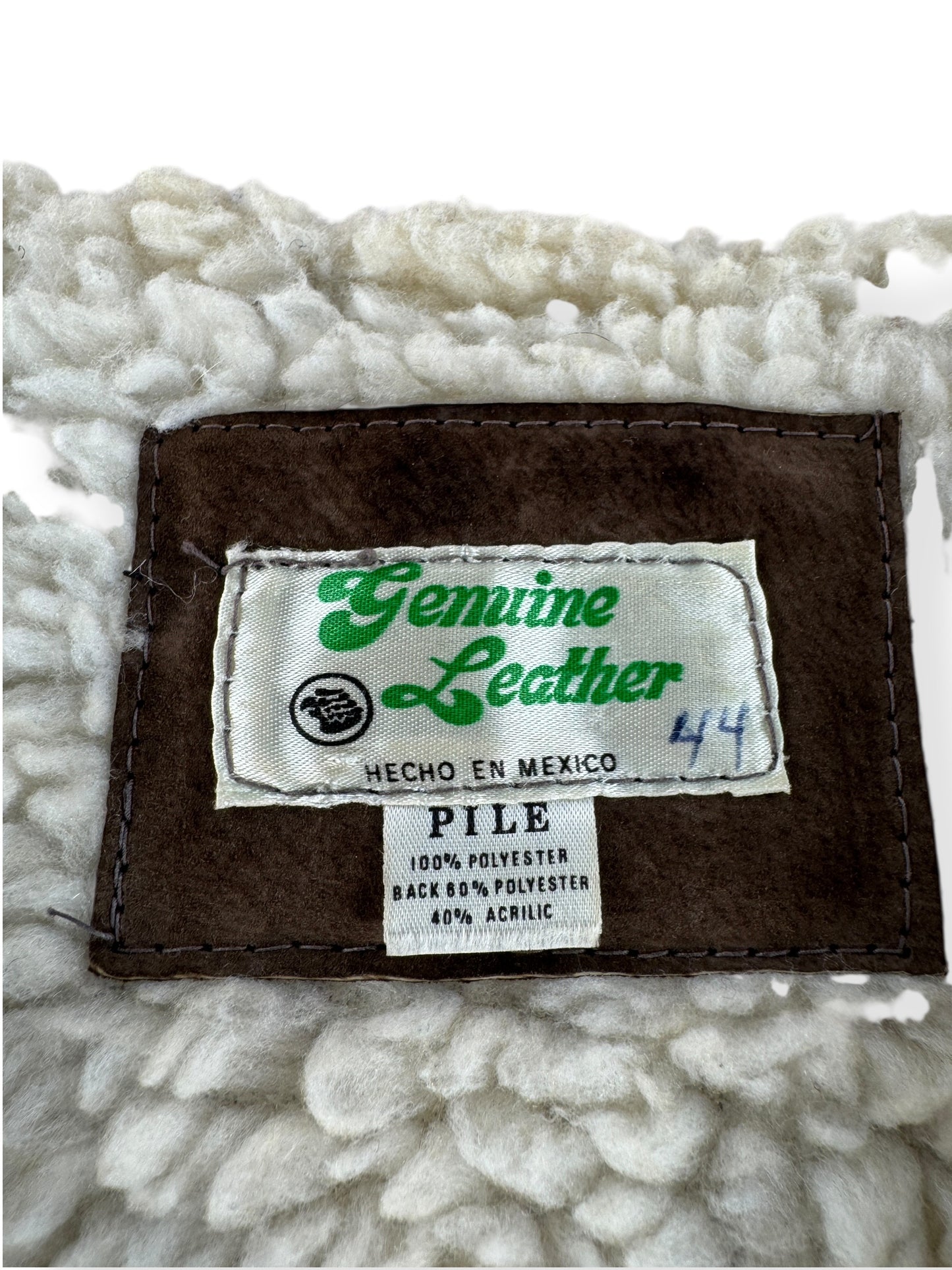 Label on Vintage Suede Sherpa Lined Vest SZ 44