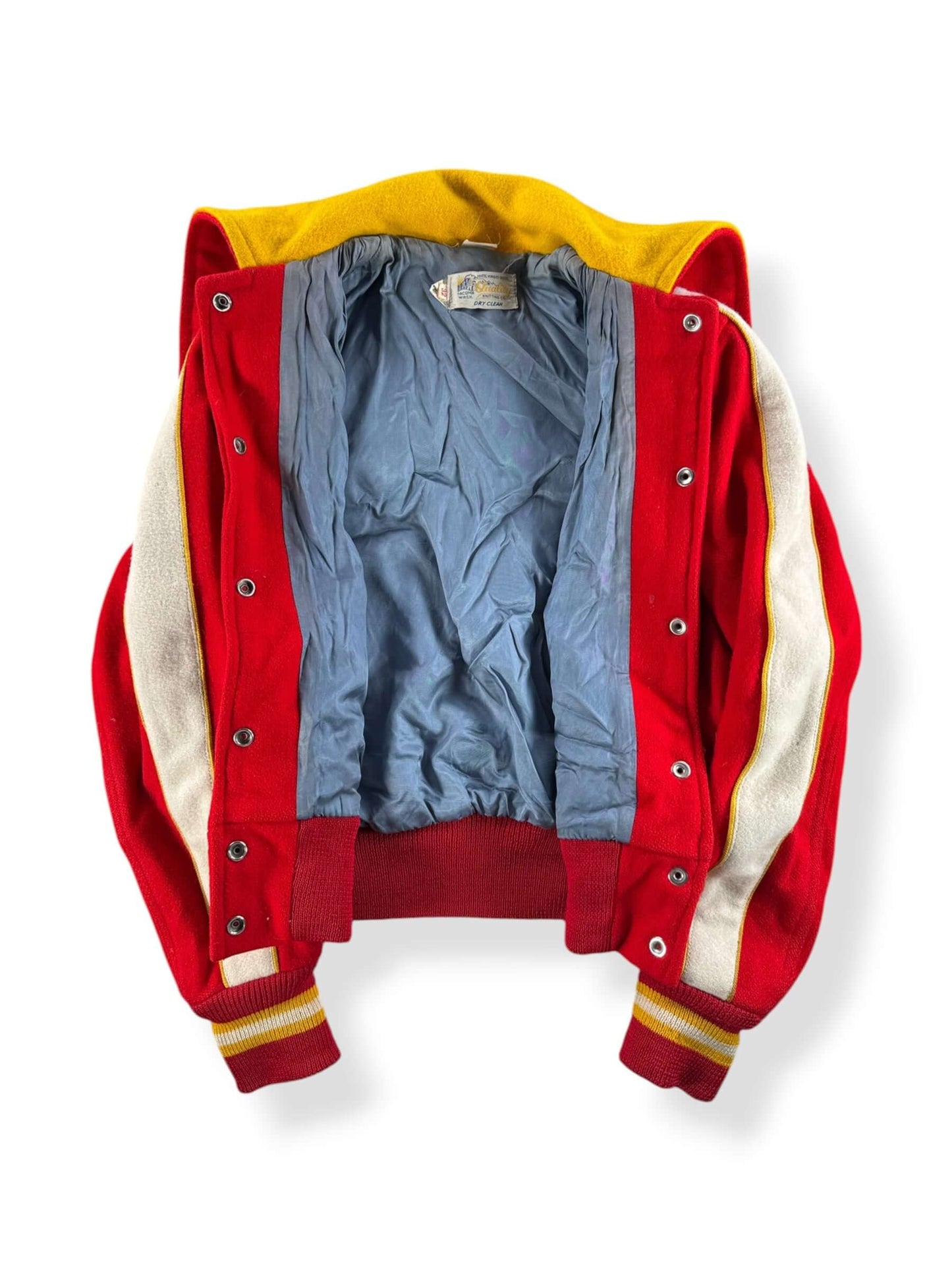 Inside of Vintage Quality Knitting Company Blank Hooded Varsity Jacket SZ 32