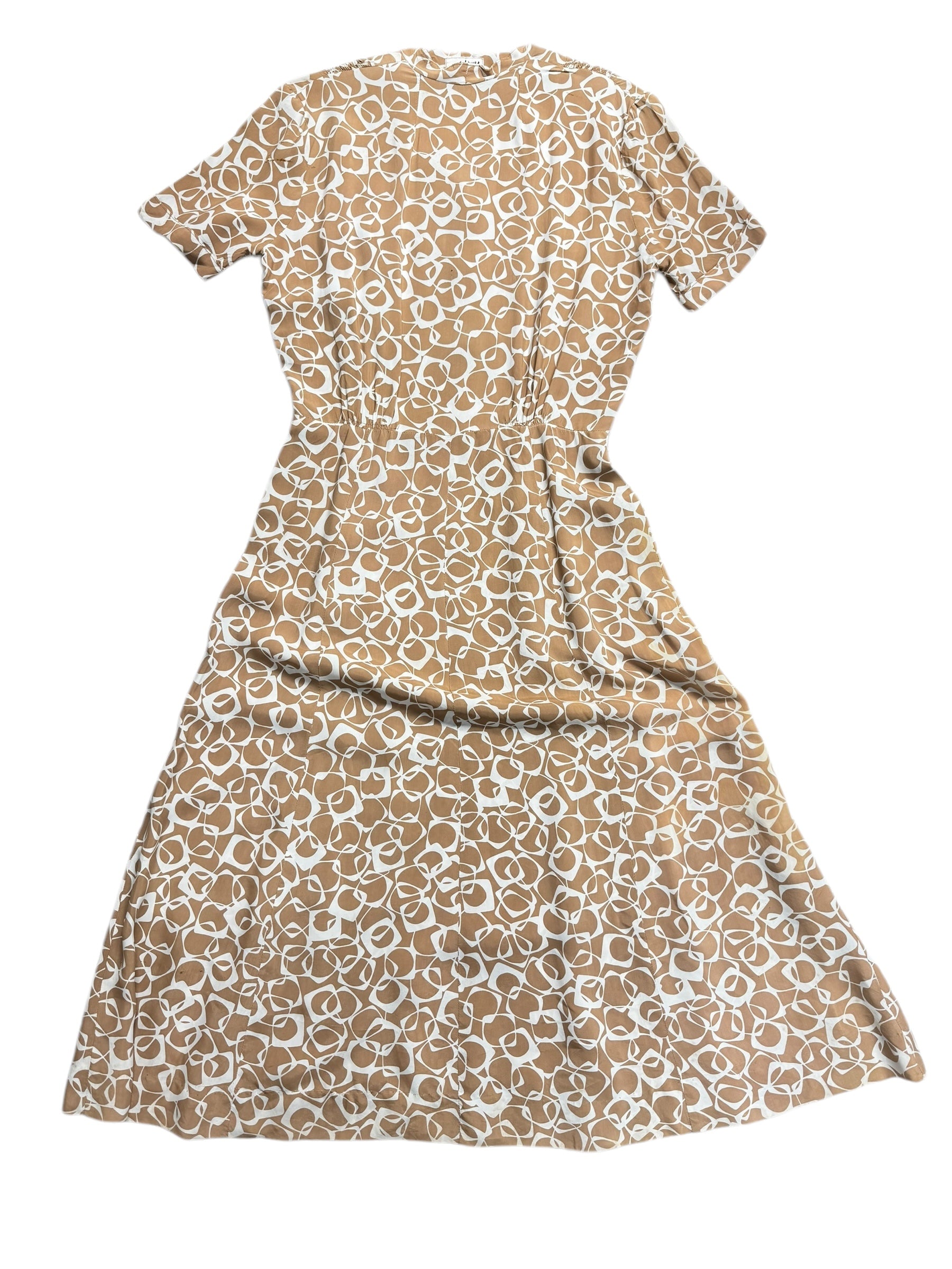 Back view of 1940s Beige Geometric Dress M