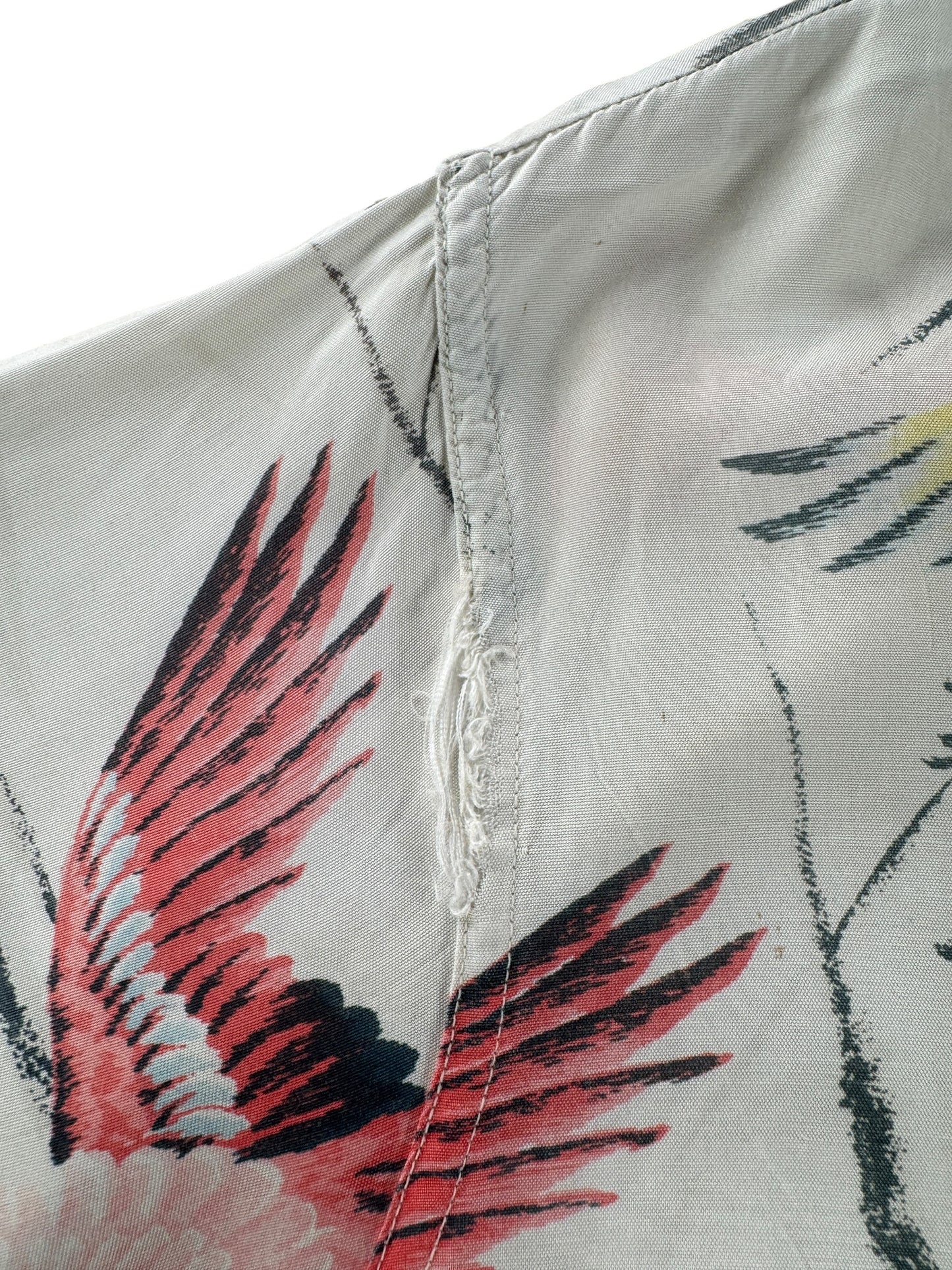 Wear on Vintage Penney's Pink Flamingoes Rayon Aloha Shirt SZ M - AS IS