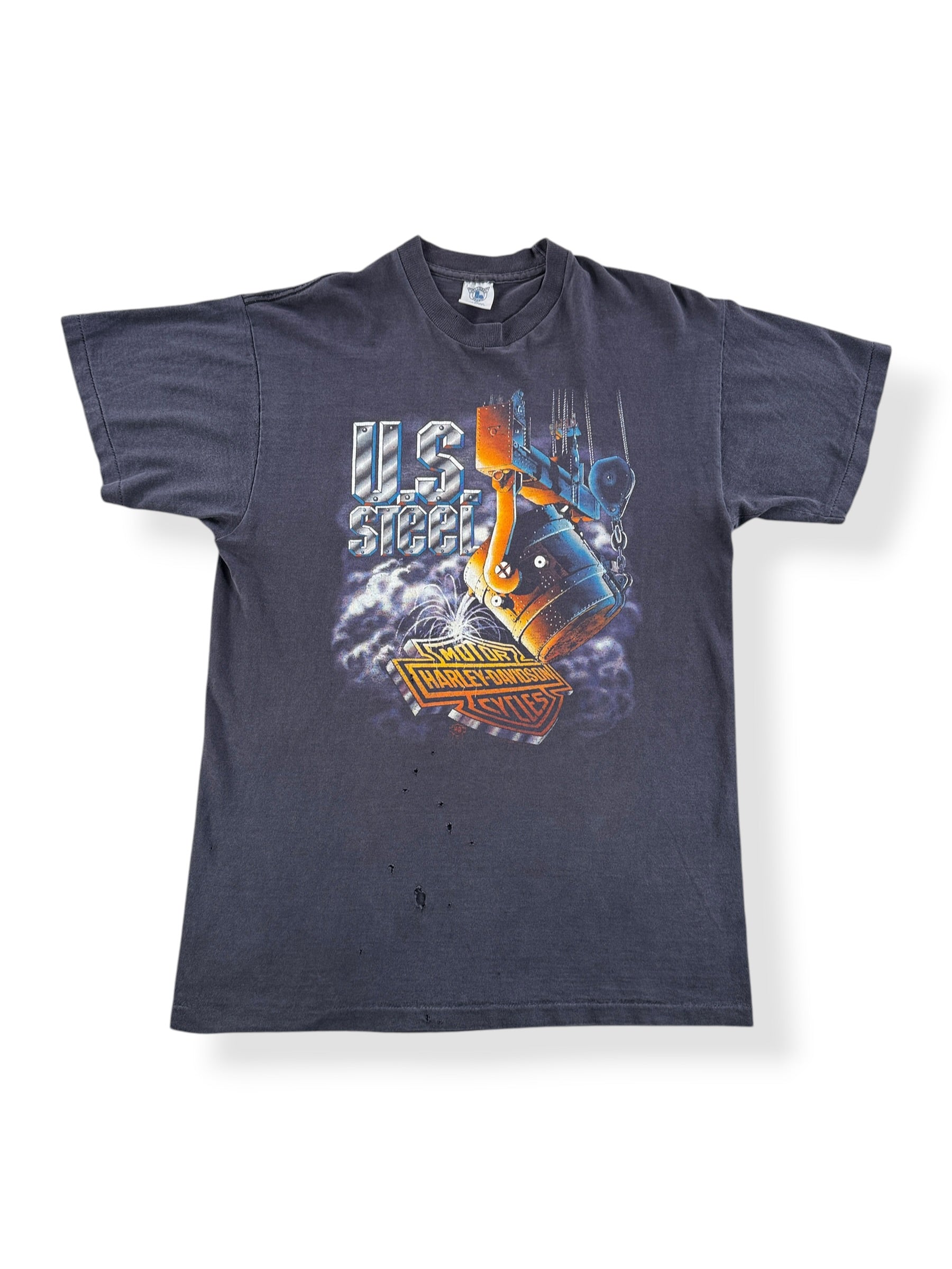Front of Vintage 90s US Steel Harley Tee SZ XL (Fits M)