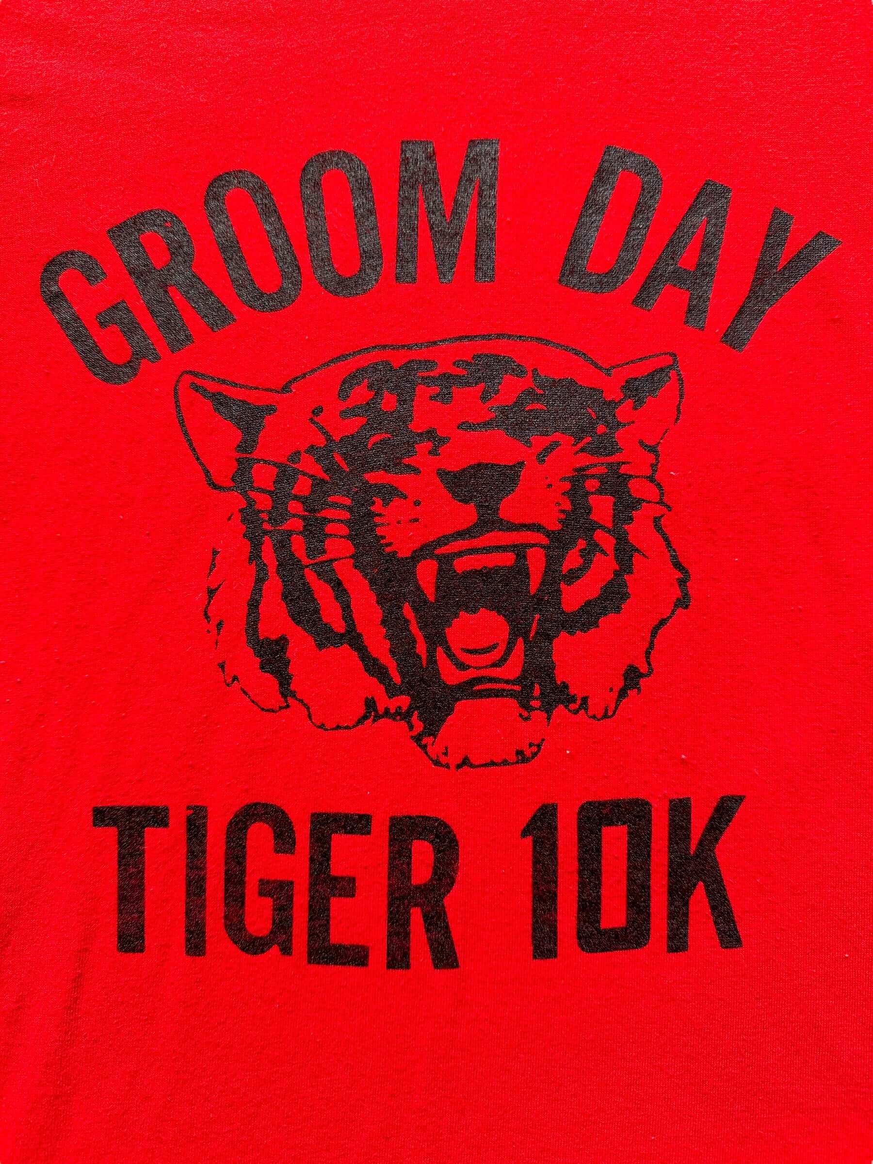 front graphic of Vintage Groom Day Tiger 10k Tee SZ S