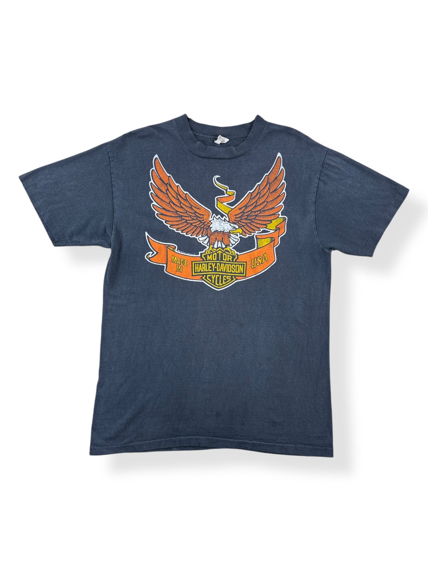 Front of Vintage 70s/80s Era Harbor City Harley Davidson Tee SZ L (Fits M)