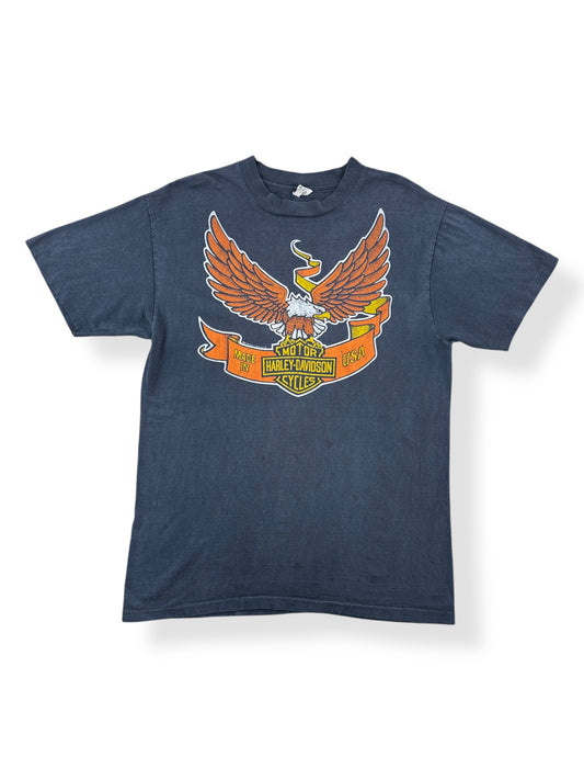 Front of Vintage 70s/80s Era Harbor City Harley Davidson Tee SZ L (Fits M)