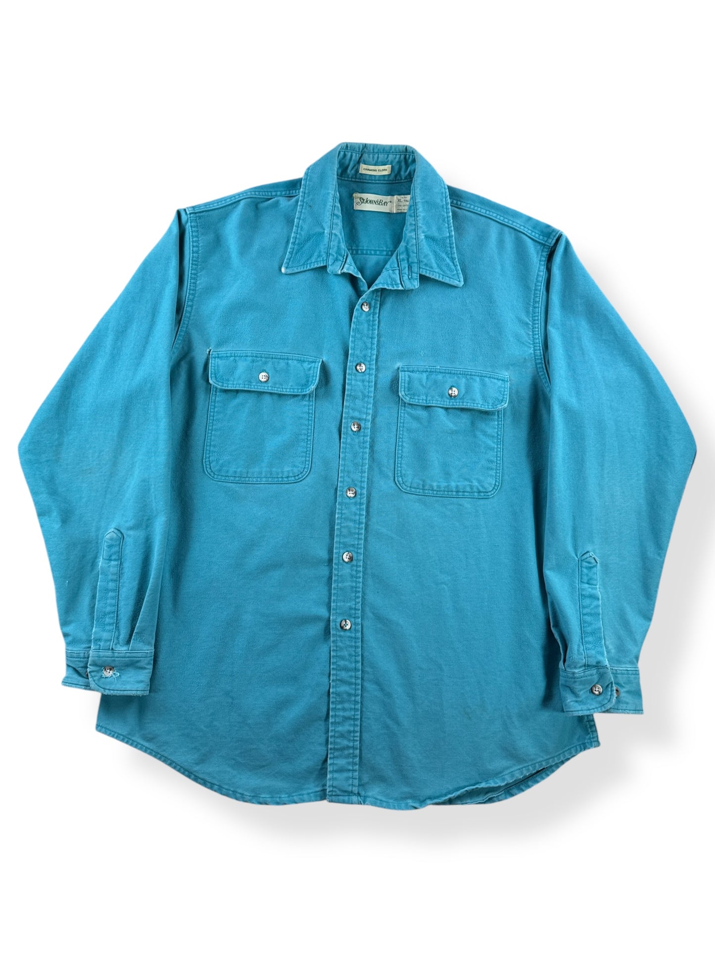 Front of Vintage St. John's Bay Teal Chamois Shirt SZ XL Tall