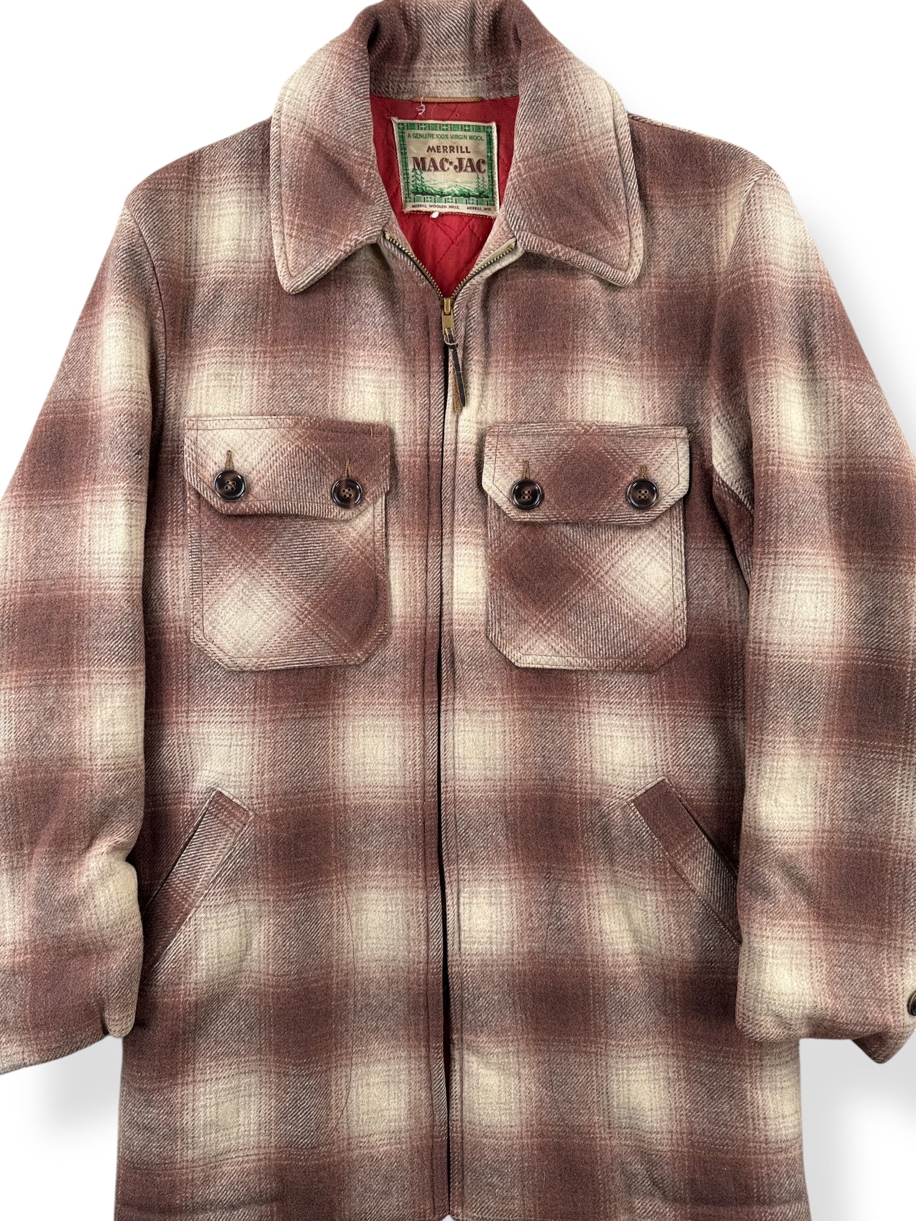 Front Close Up of Vintage Merrill Mac-Jac Belted Back Jacket SZ S