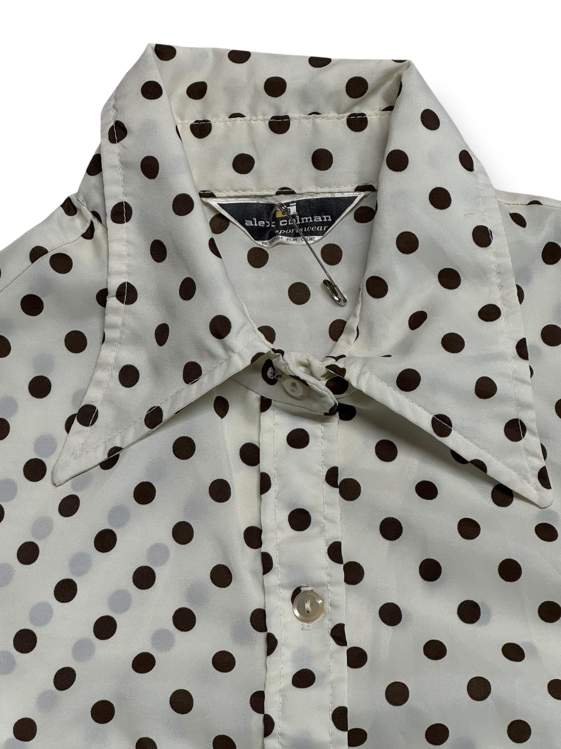 Tag view of 1970s Alex Coleman Polka Dot Button Up M