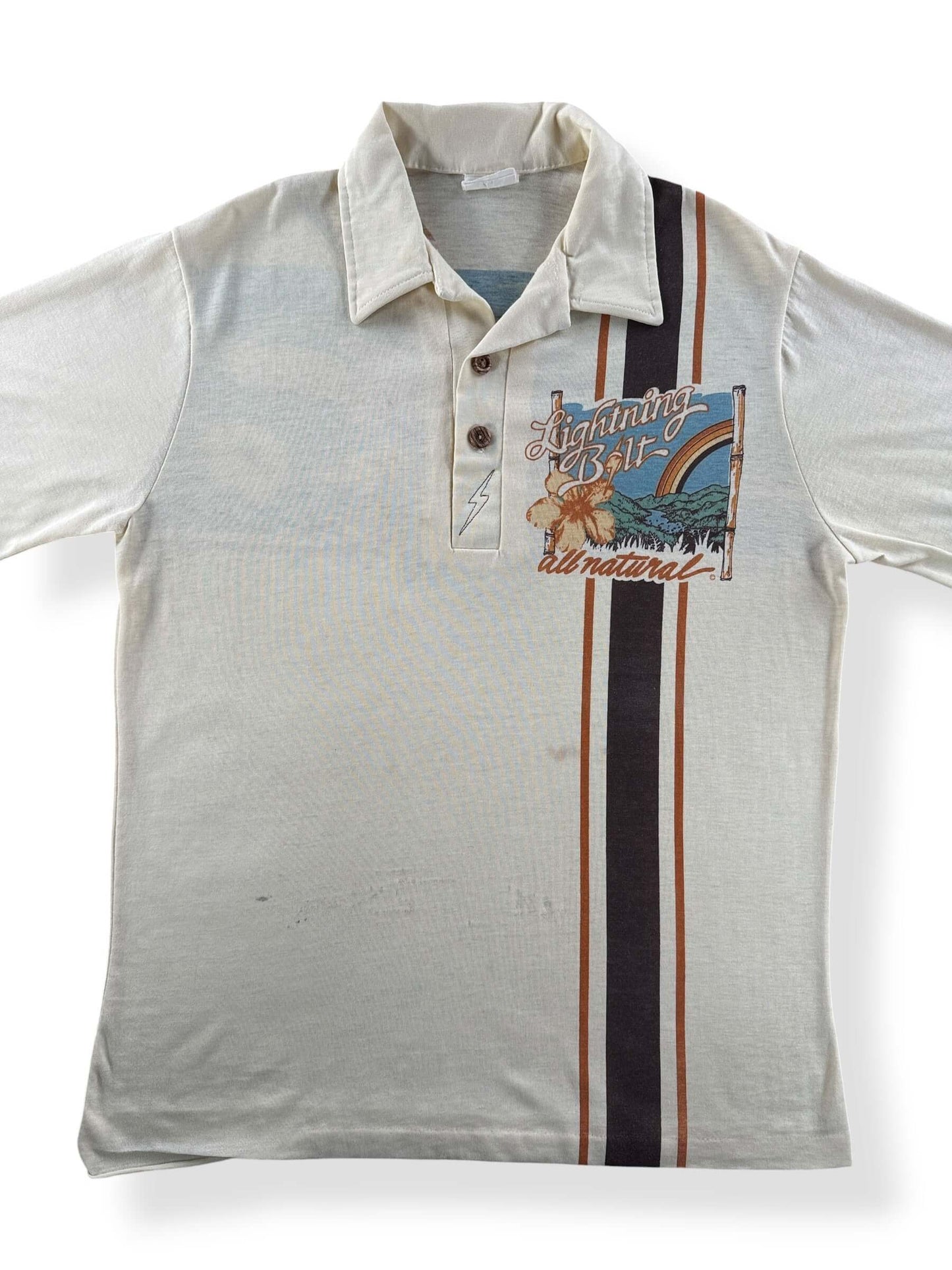 Front Close Up of Vintage 70s Surf Polo Tee SZ L