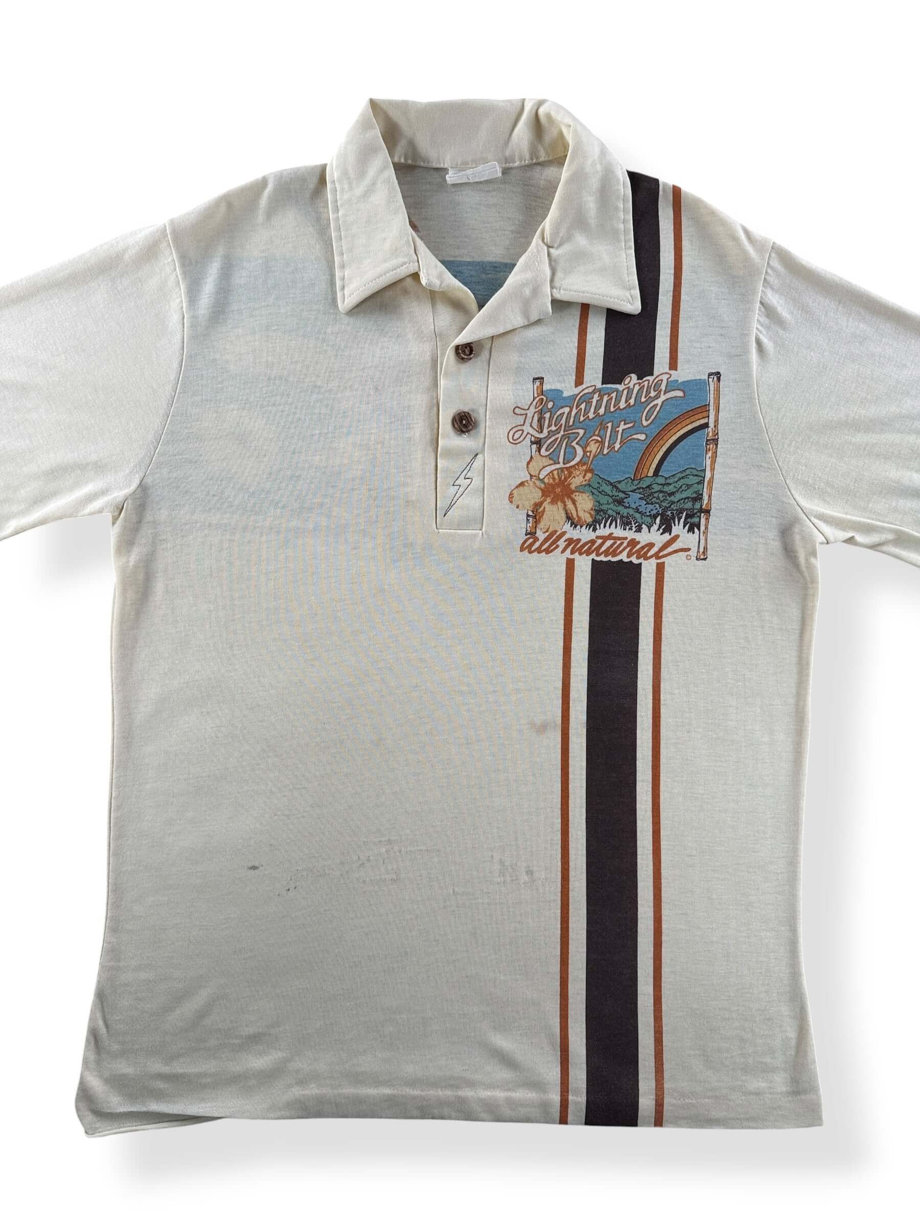 Front Close Up of Vintage 70s Surf Polo Tee SZ L