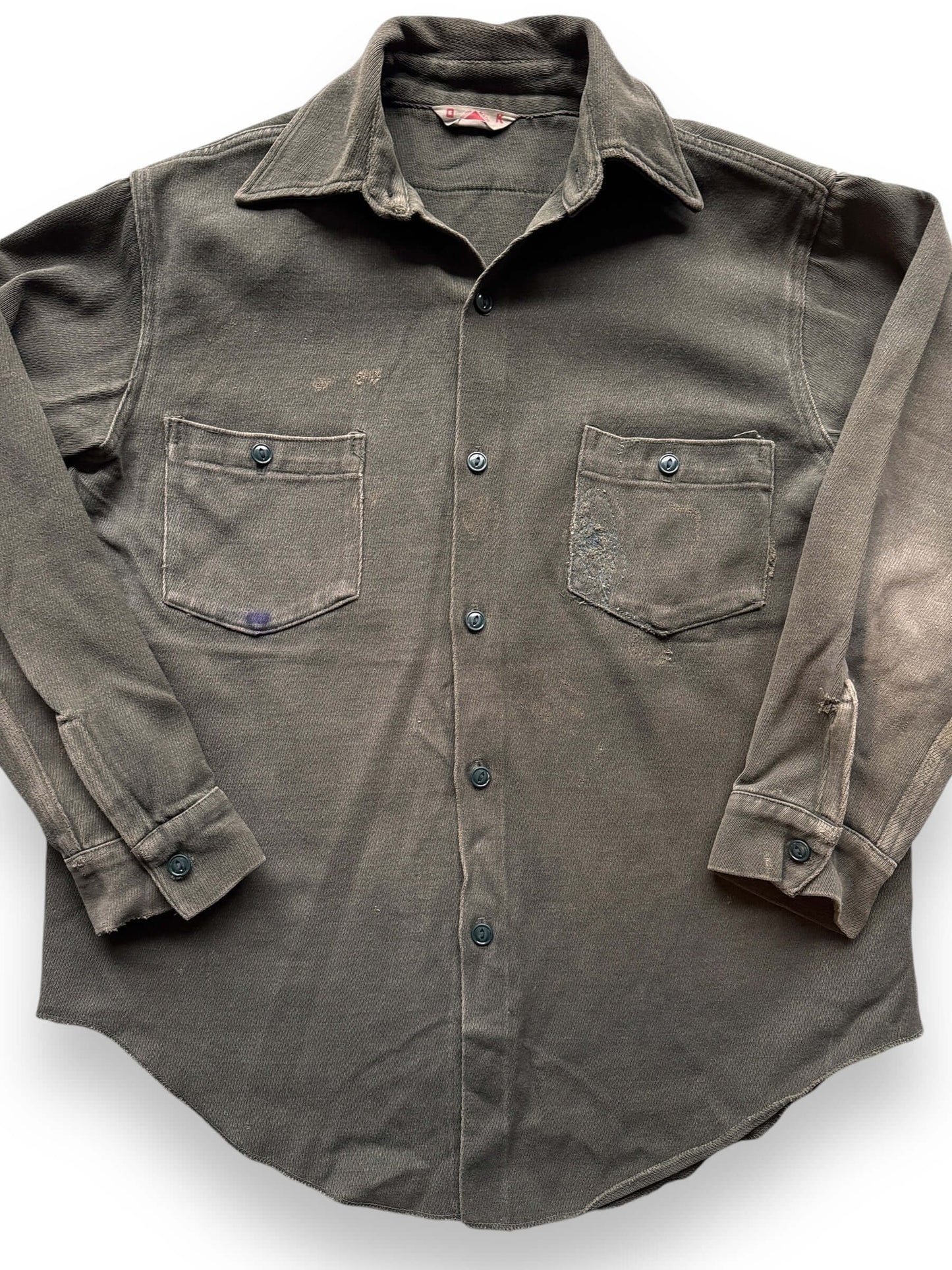 front close up of Vintage Distressed OK Uniform Shirt SZ 15