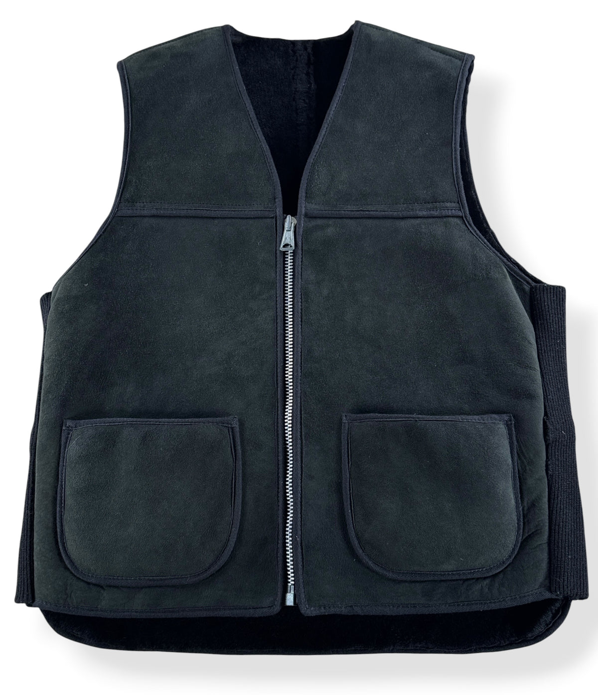 Close-Up of Filson Workshop Black Shearling Vest SZ M