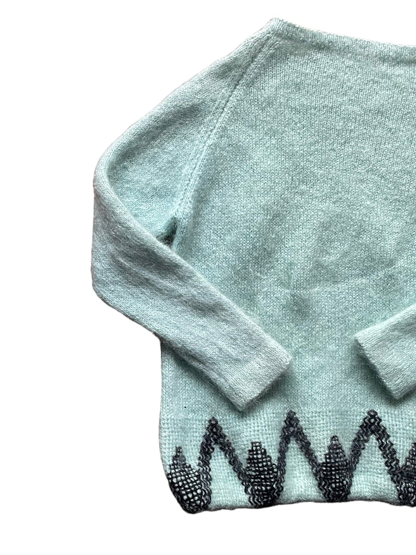 Back left side view of Vintage Mint Mohair Sweater SZ L | Seattle Ladies Vintage Sweaters | Barn Owl Vintage