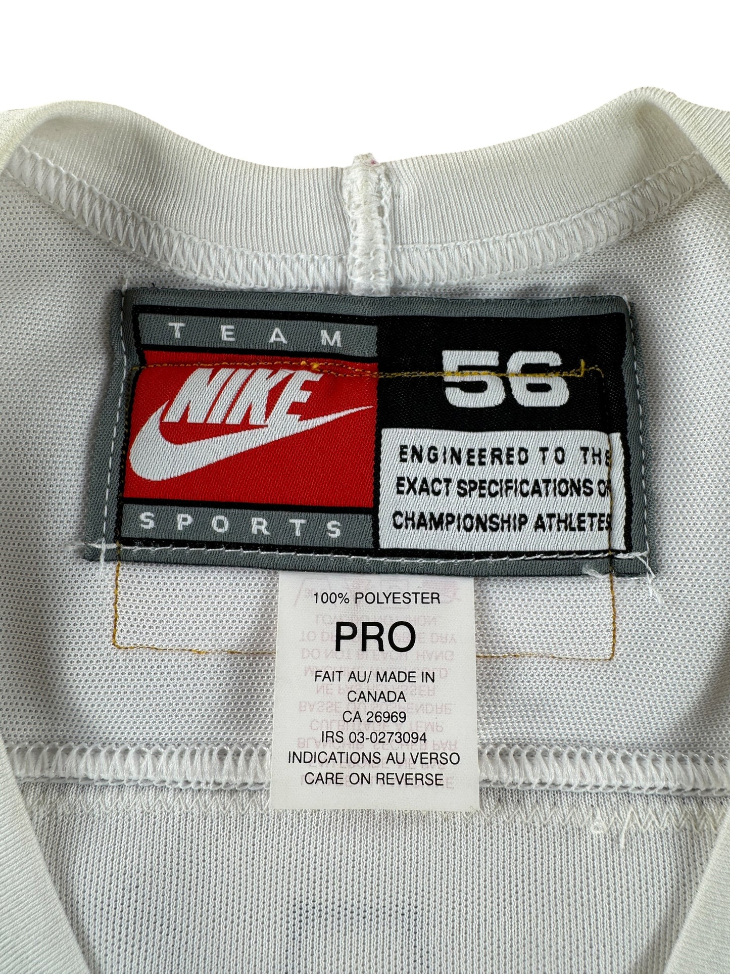 Label on Vintage White 2000s Seattle Thunderbirds Hockey Challenge Game Worn Jersey SZ 56