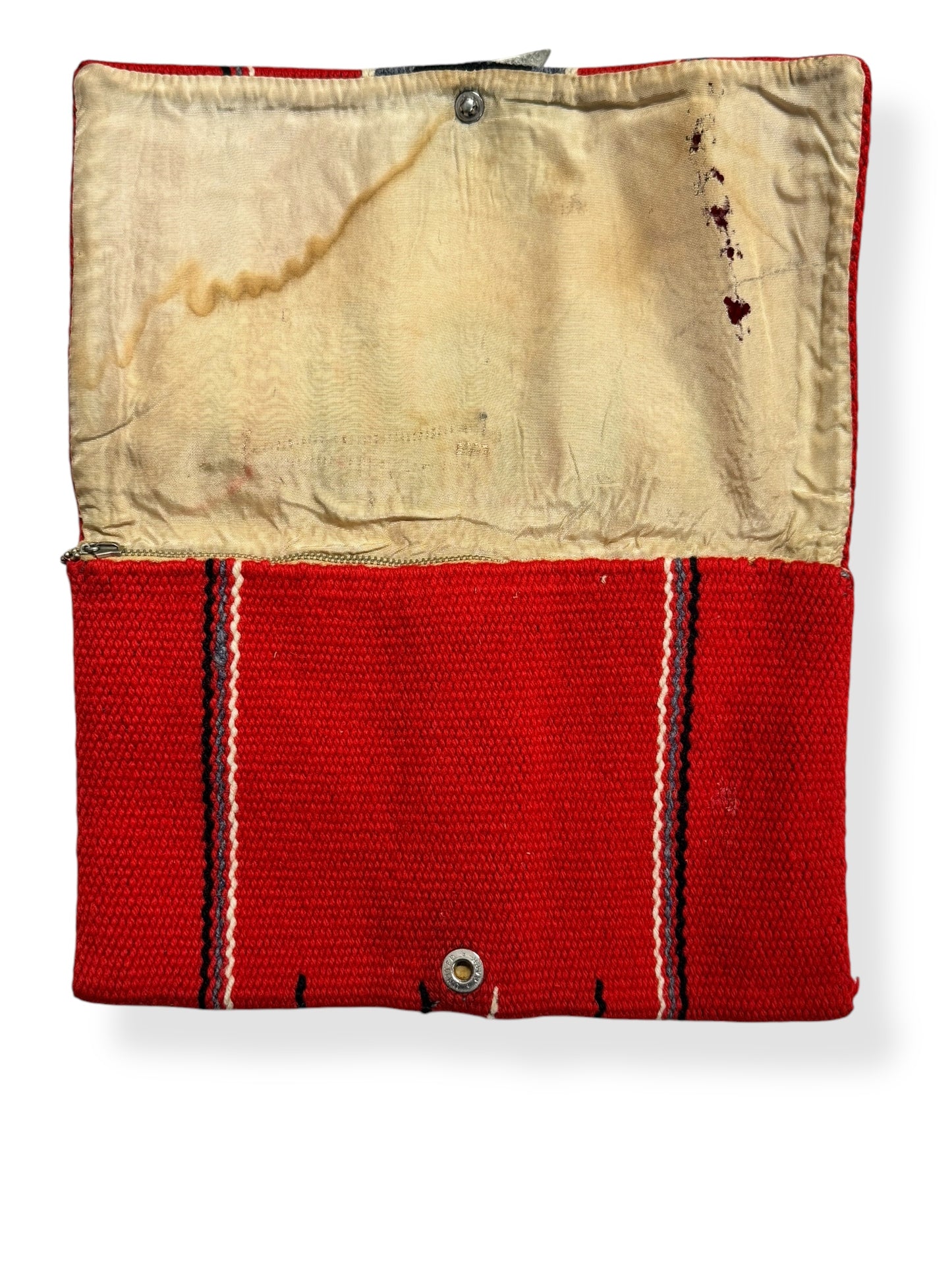 Open view of 1940s Chimayo Clutch Red/Black/White