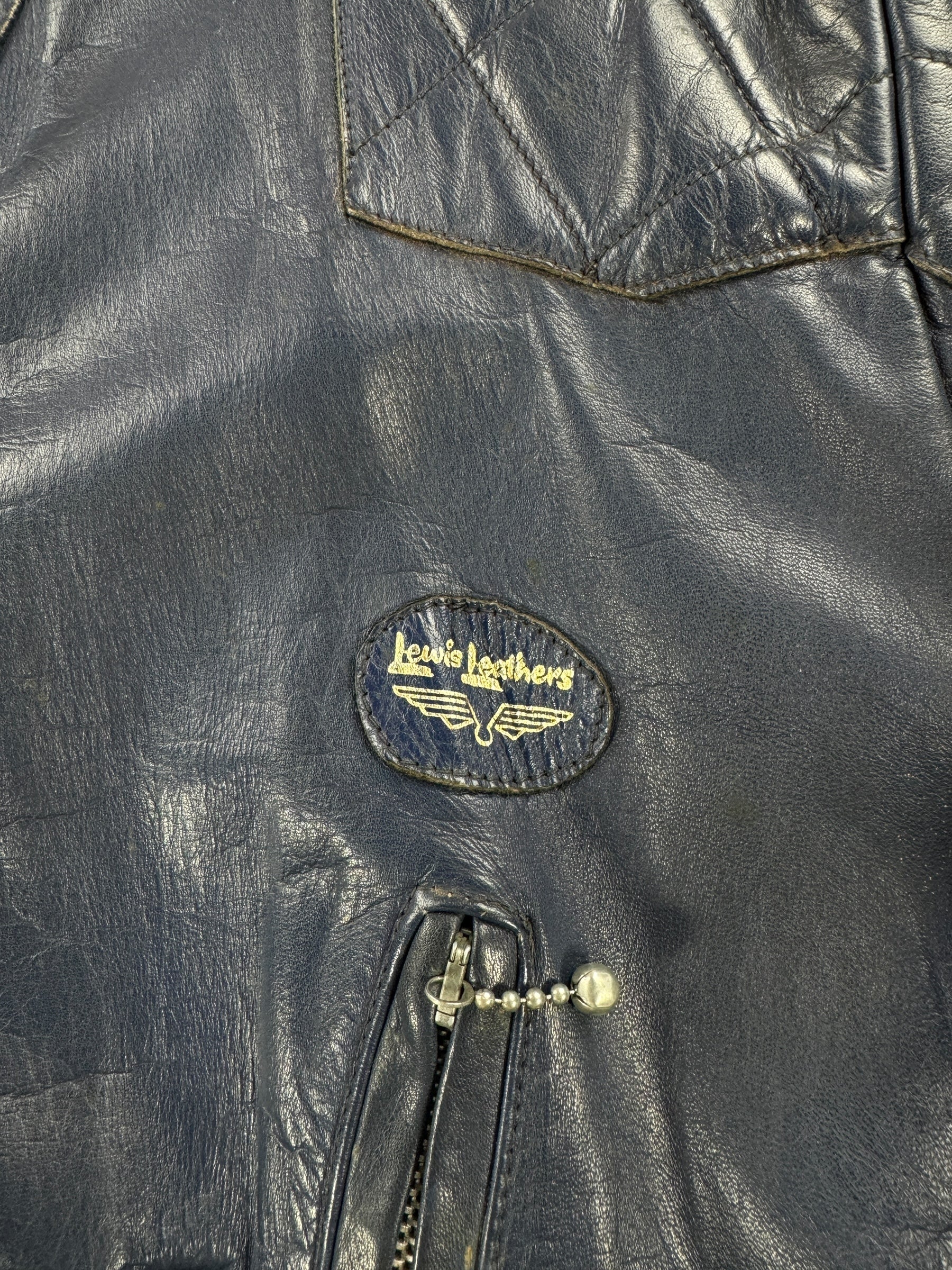 Tag on Vintage 70's Era Lewis Leathers Cafe Cruiser Jacket SZ 44