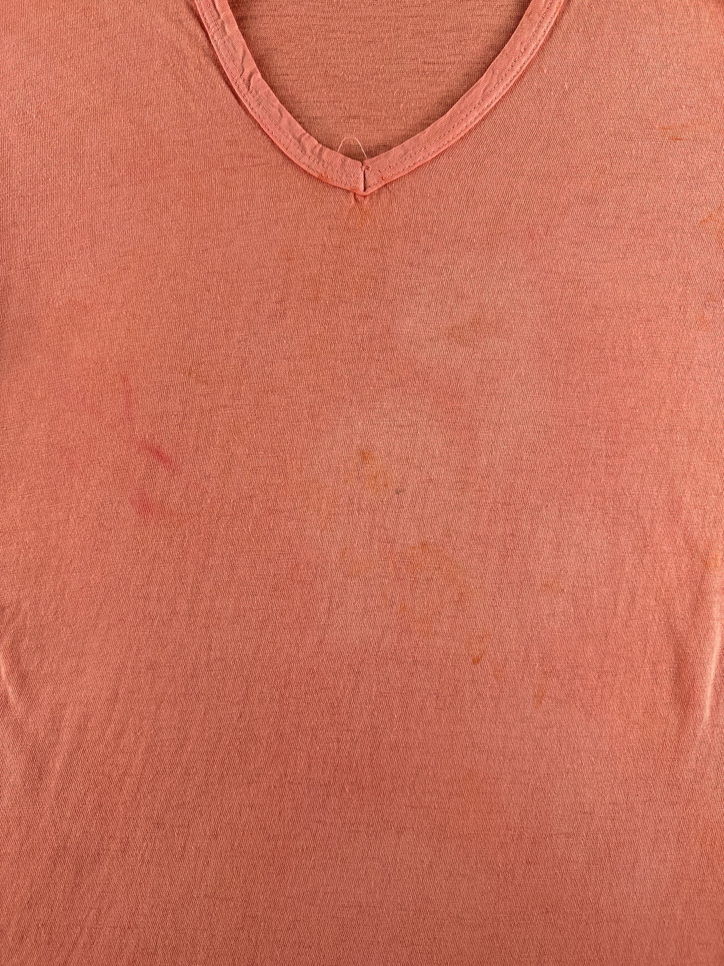 Front Close Up of Vintage Creamsicle Orange V-Neck Blank SZ M