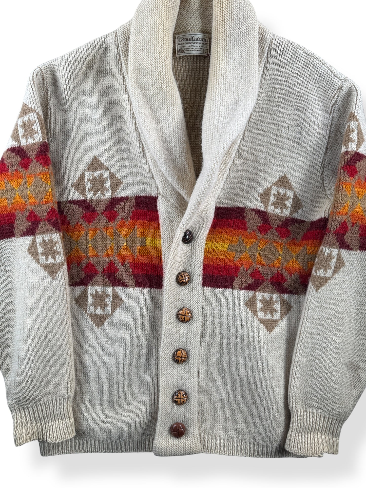 Front Close Up of Vintage 70s Era Pendleton Western Wear Cardigan SZ L (Fits S/M)