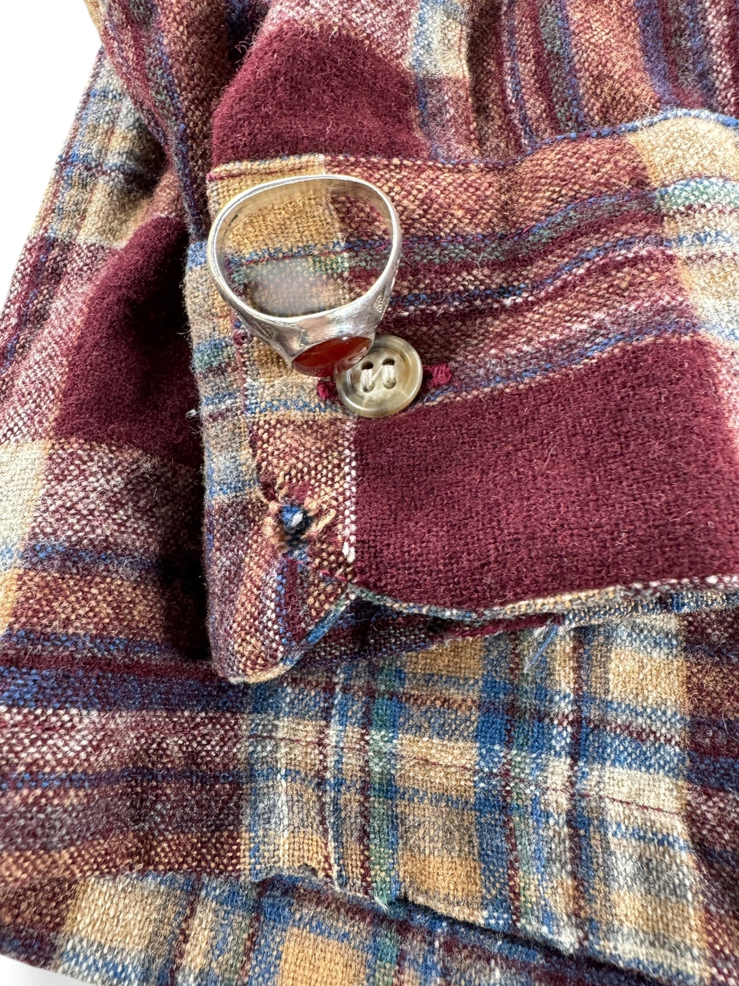 Damage on cuff on Vintage Pendleton Burgundy Board Shirt SZ L
