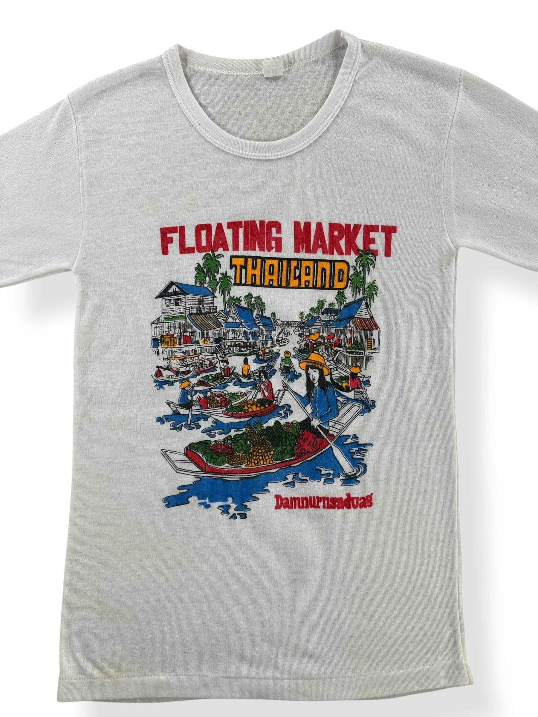 Front Close Up of Vintage Thailand Floating Market Tee SZ XS