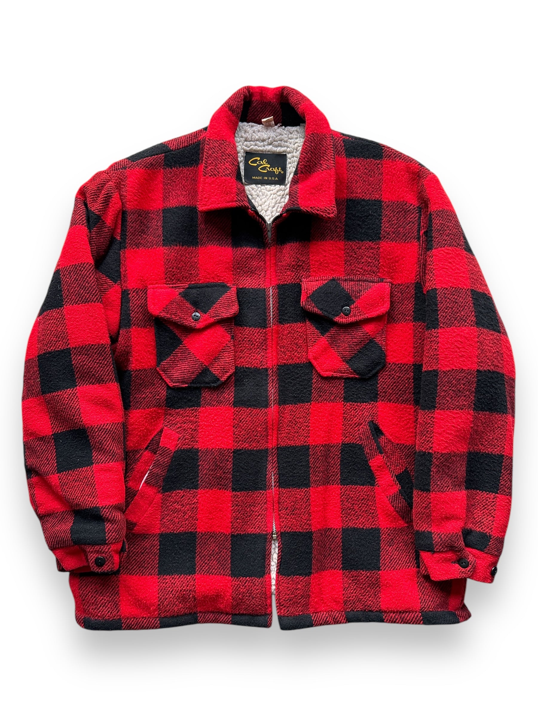 front of Vintage Cal Craft Fleece Lined Buffalo Plaid Jacket SZ XL