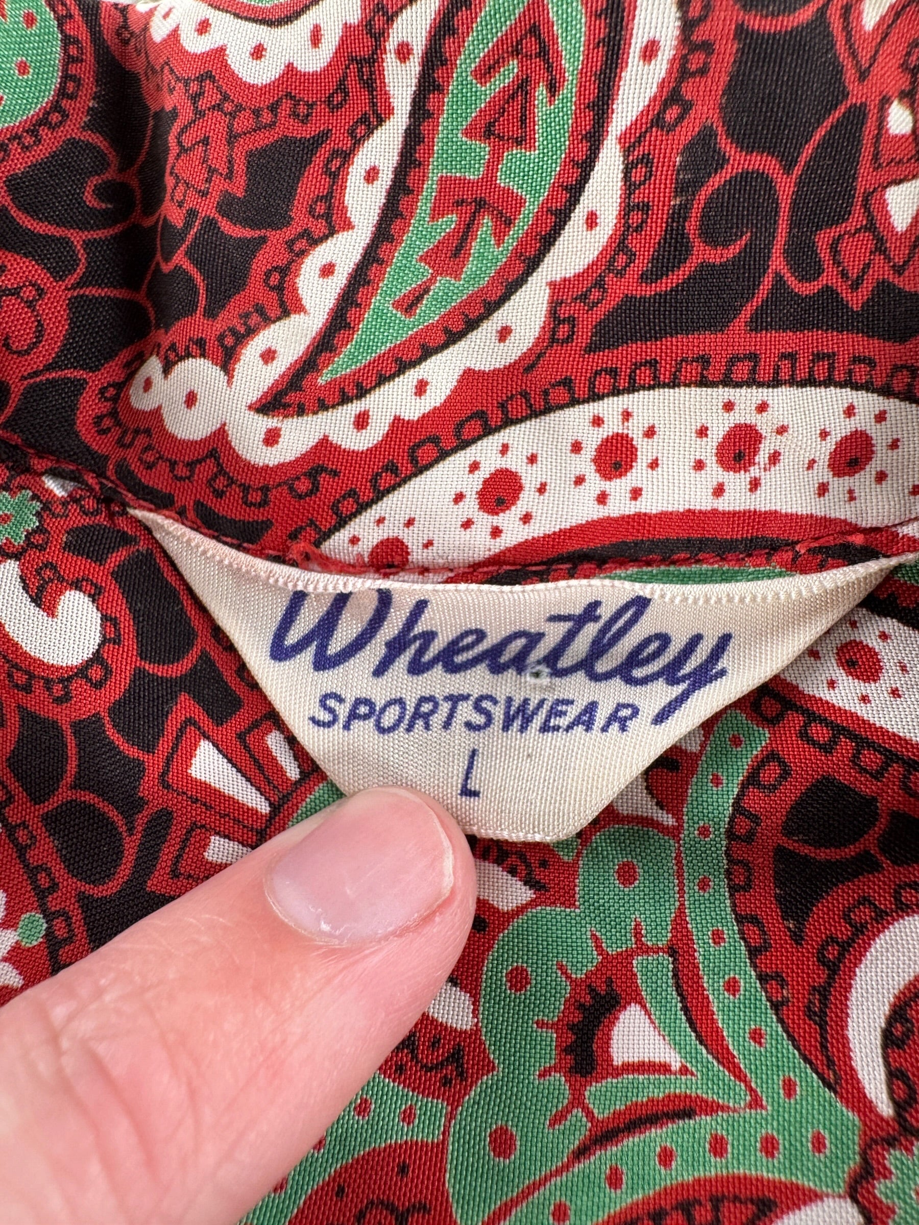 Tag on Vintage Wheatley Sportswear Rayon Aloha Shirt SZ L