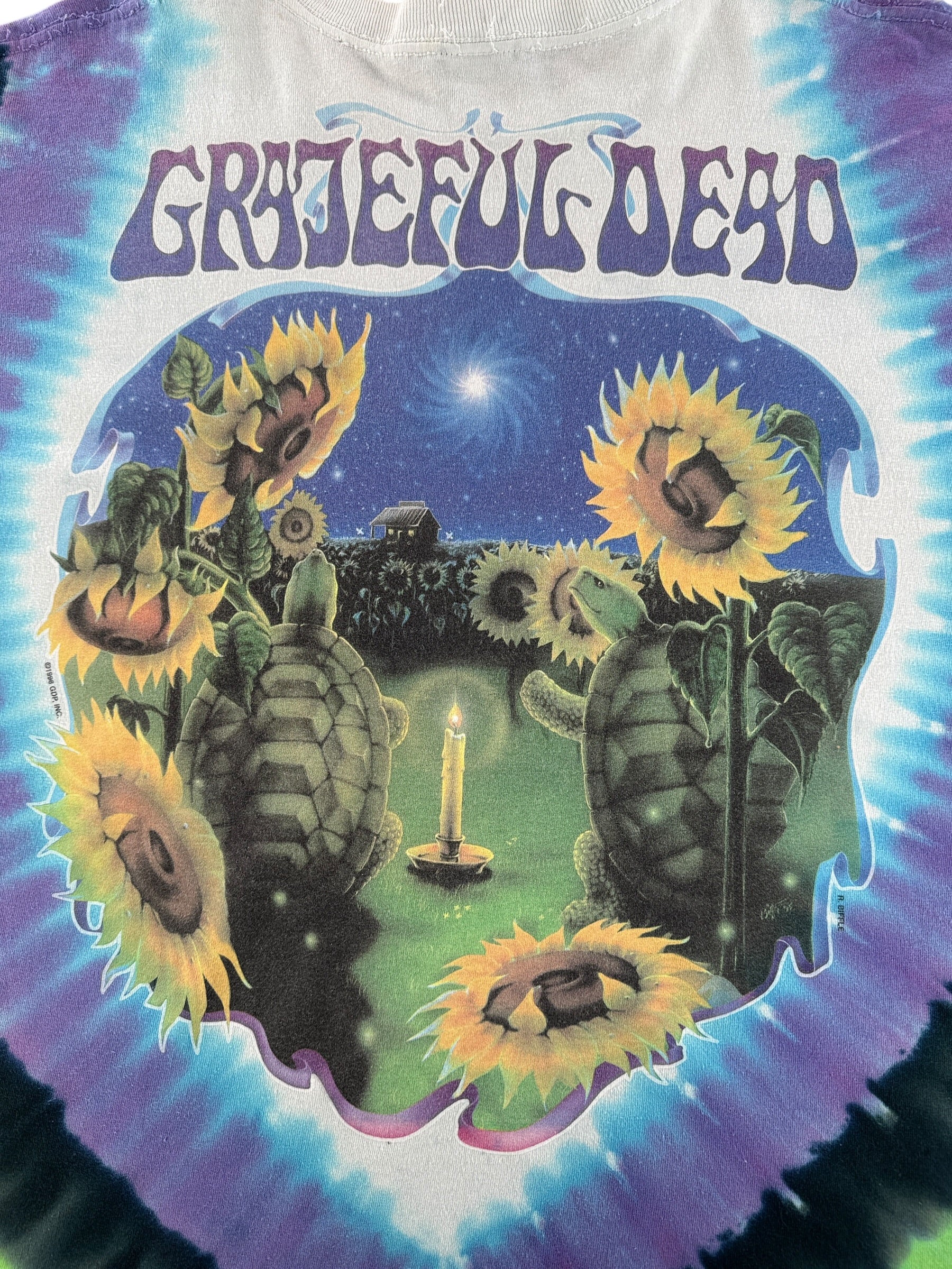 Back Graphic of Vintage Grateful Dead Sunflowers & Turtles Tee SZ XL