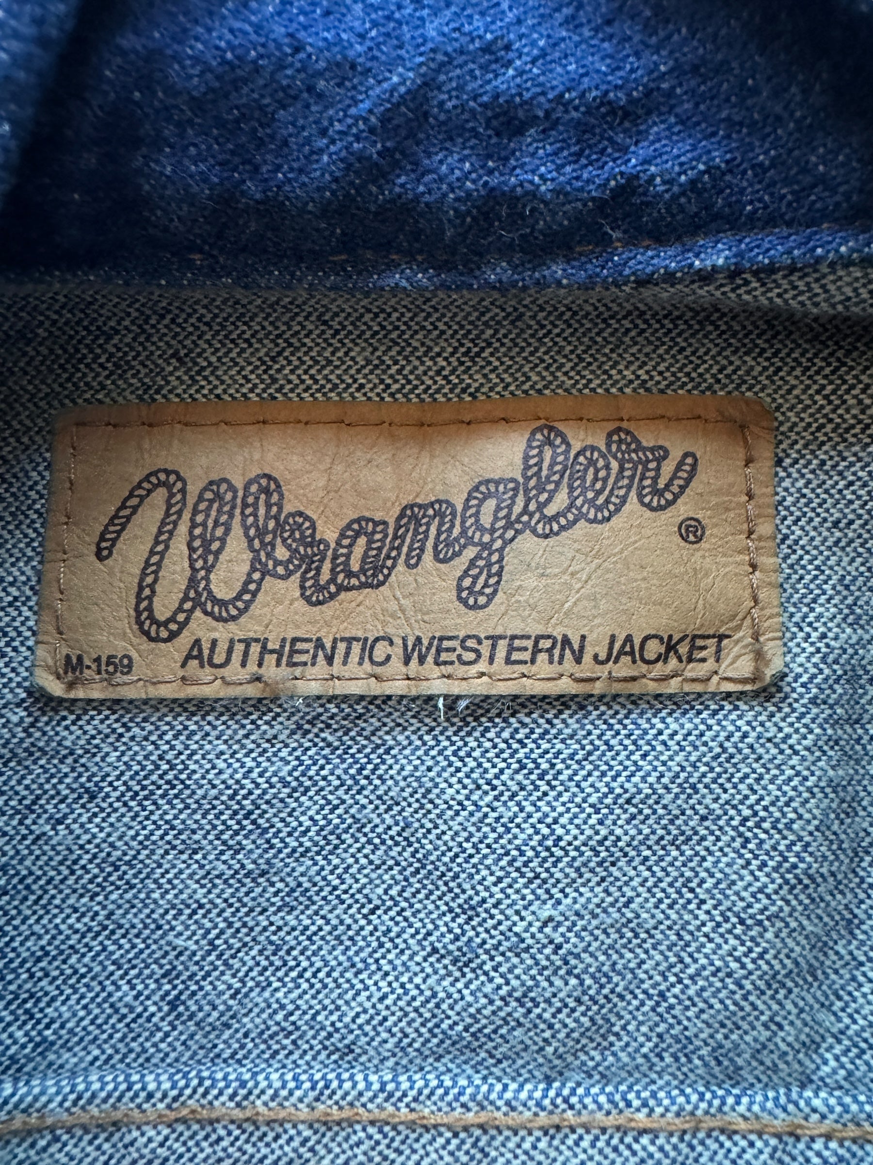 tag on Vintage Wrangler M-159 Denim Jacket SZ M