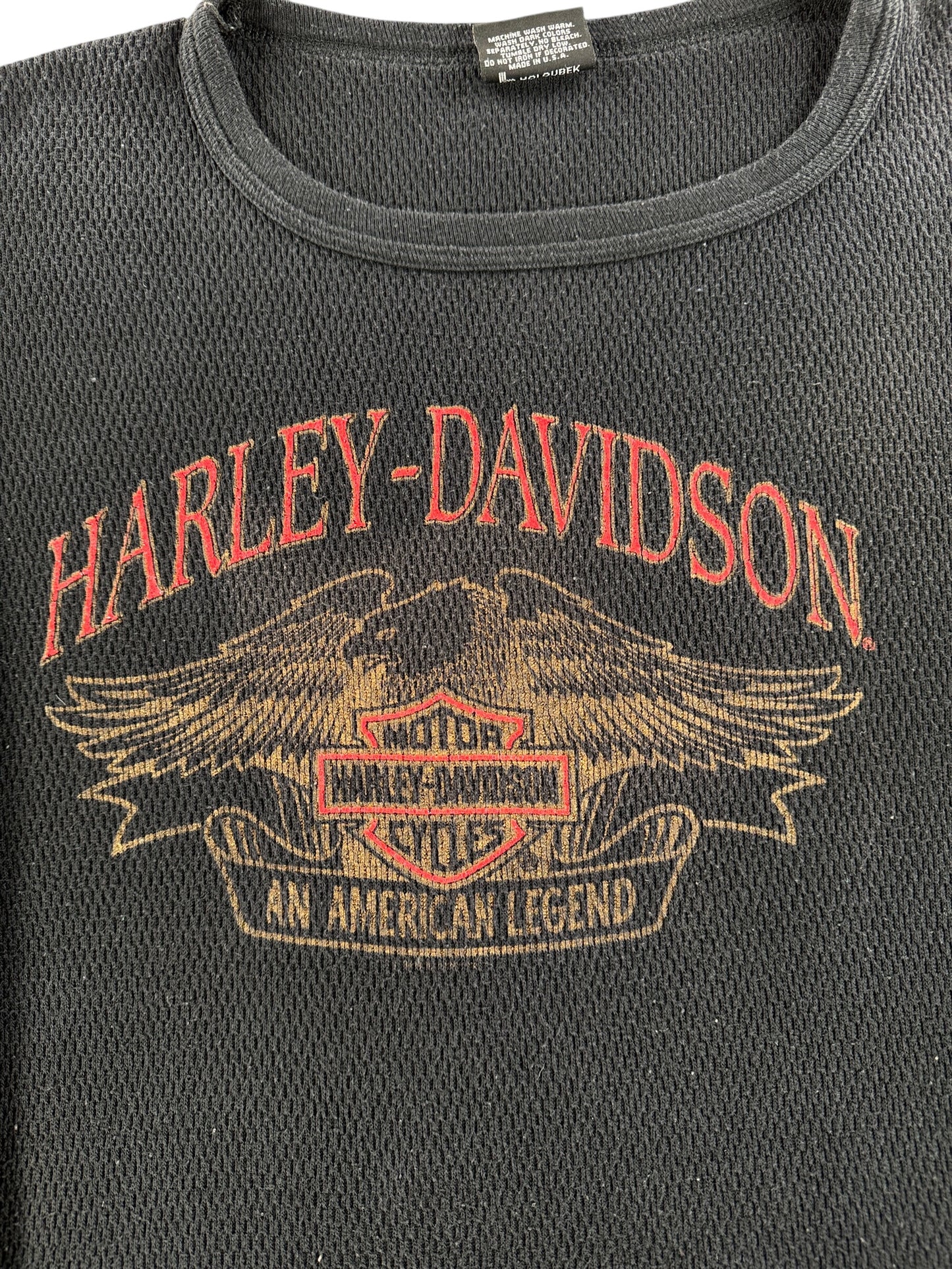 Label on Vintage '92 Olympia Harley Davidson Thermal SZ 3XL (Fits L)