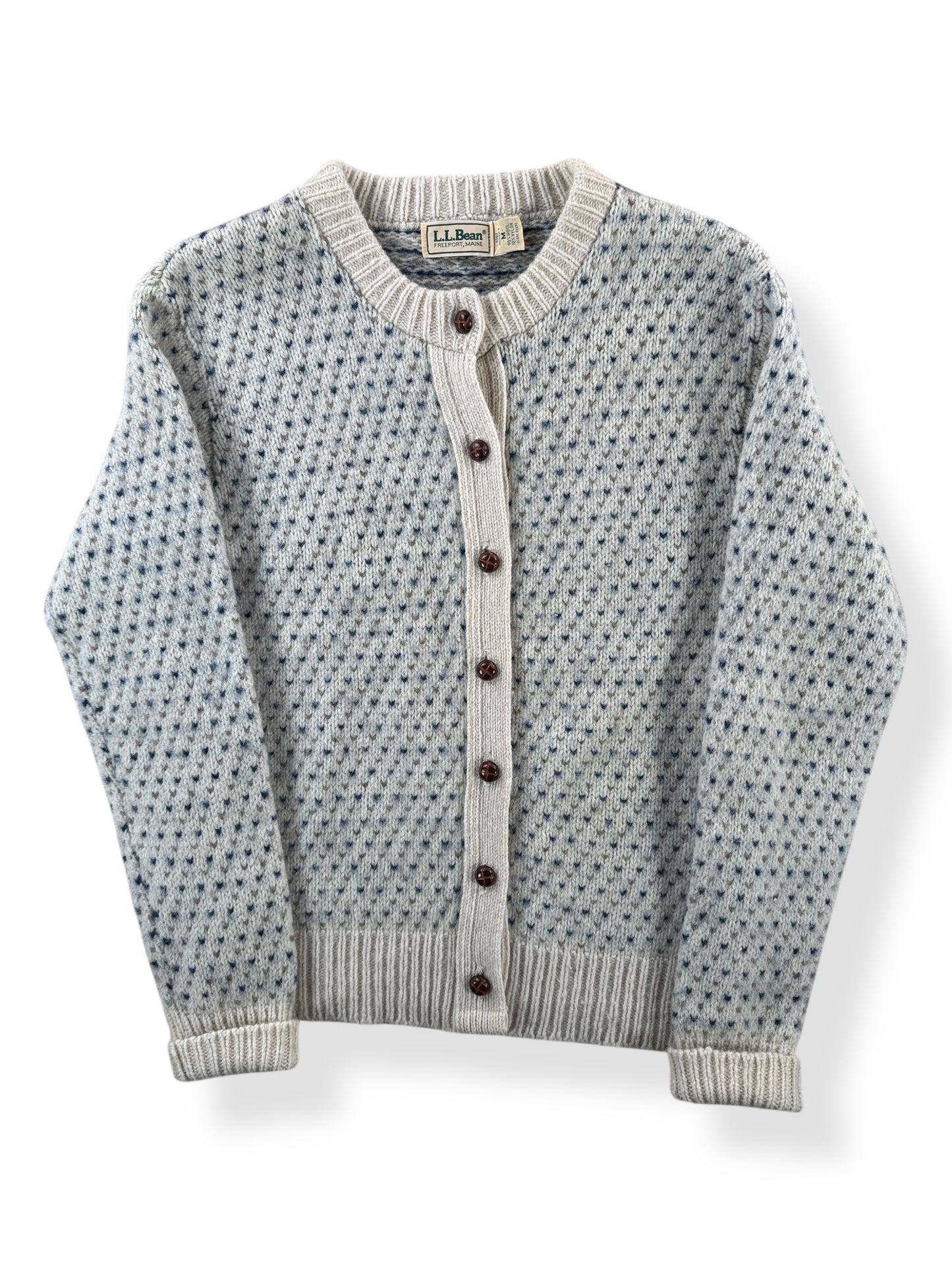 Front of Vintage Women's L.L. Bean Ragg Wool Blend Cardigan SZ M