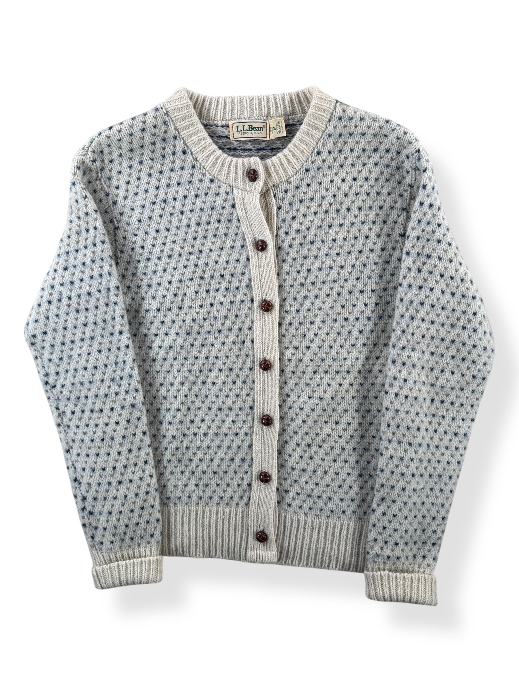 Front of Vintage Women's L.L. Bean Ragg Wool Blend Cardigan SZ M