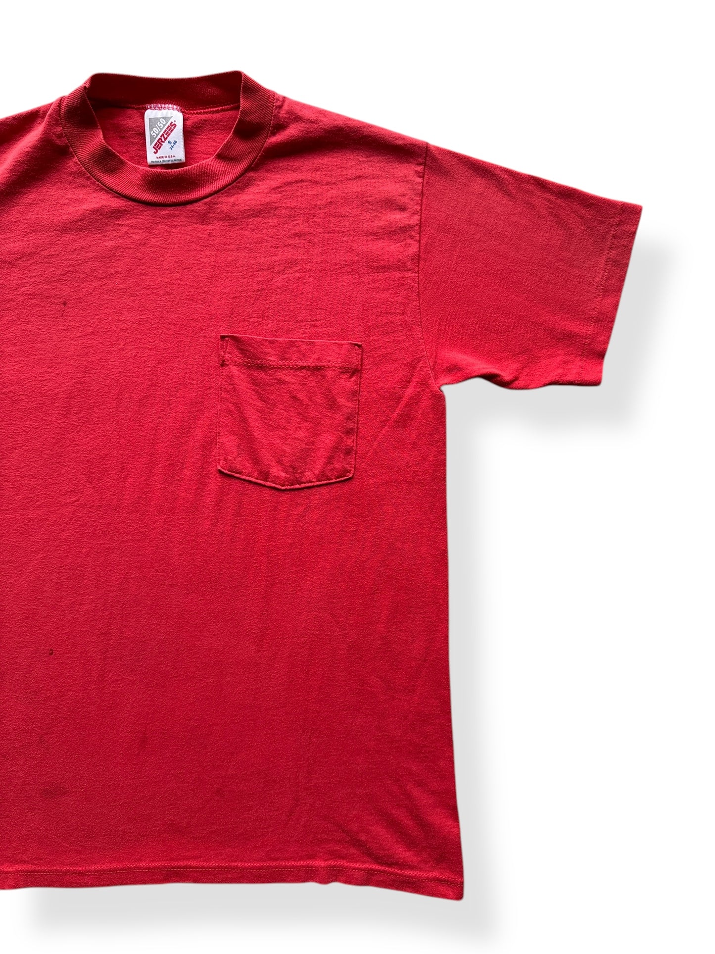 Front Left of Vintage Jerzees Red Pocket Tee SZ S