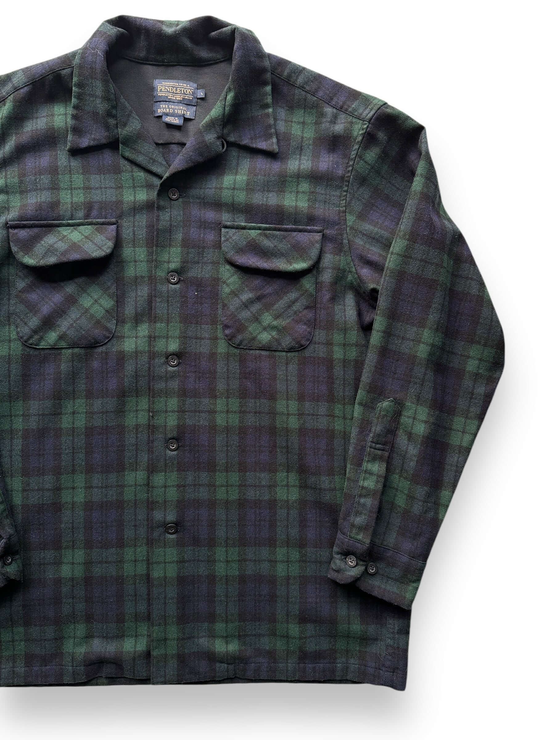 Front Left of Pendleton Black Watch Tartan Board Shirt SZ L