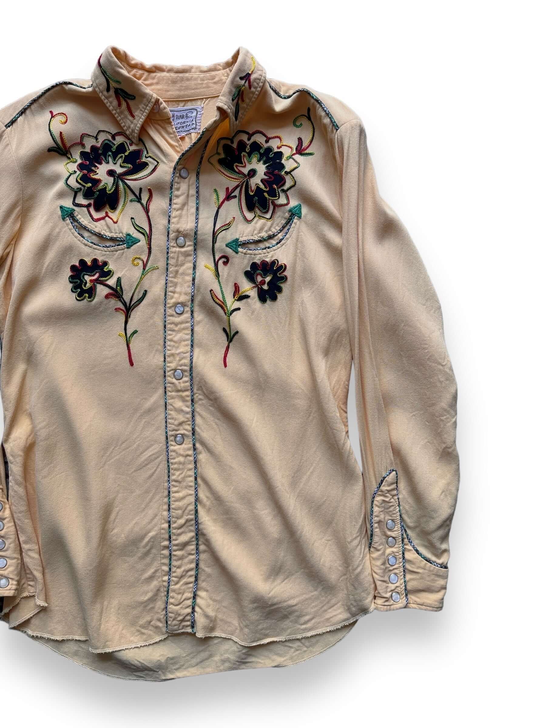 Front Left View of Vintage 1950’s “H Bar C” Ranchwear Cowboy Western Gabardine Rockabilly Shirt SZ 16