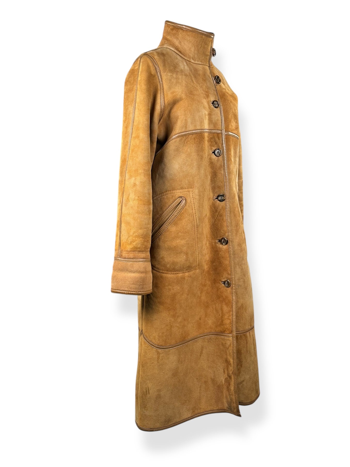 Side of 1970s Aleksander Suede Shearling Coat M