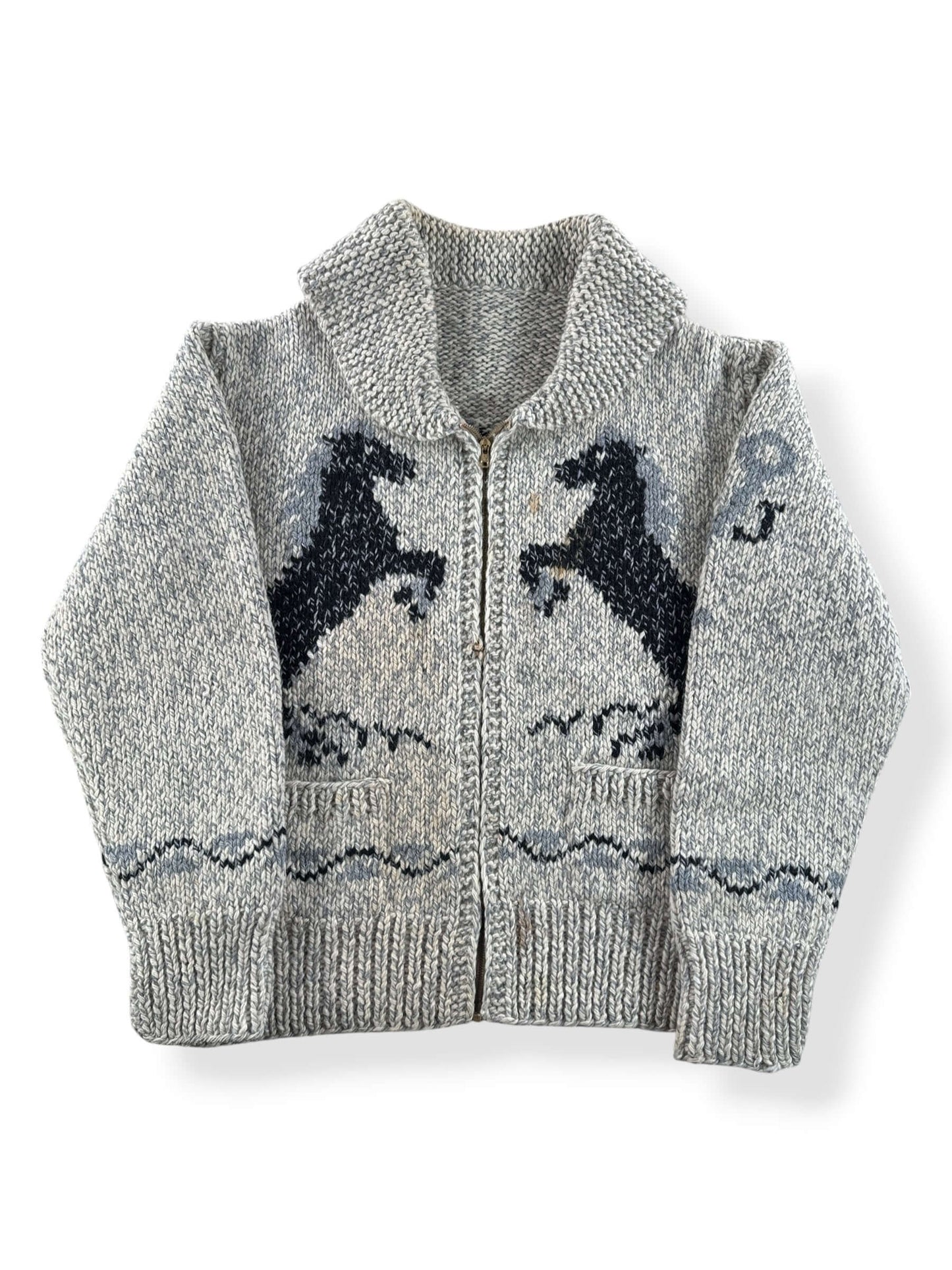 Front of Vintage Cowichan Style Horse Sweater AS IS SZ M/L