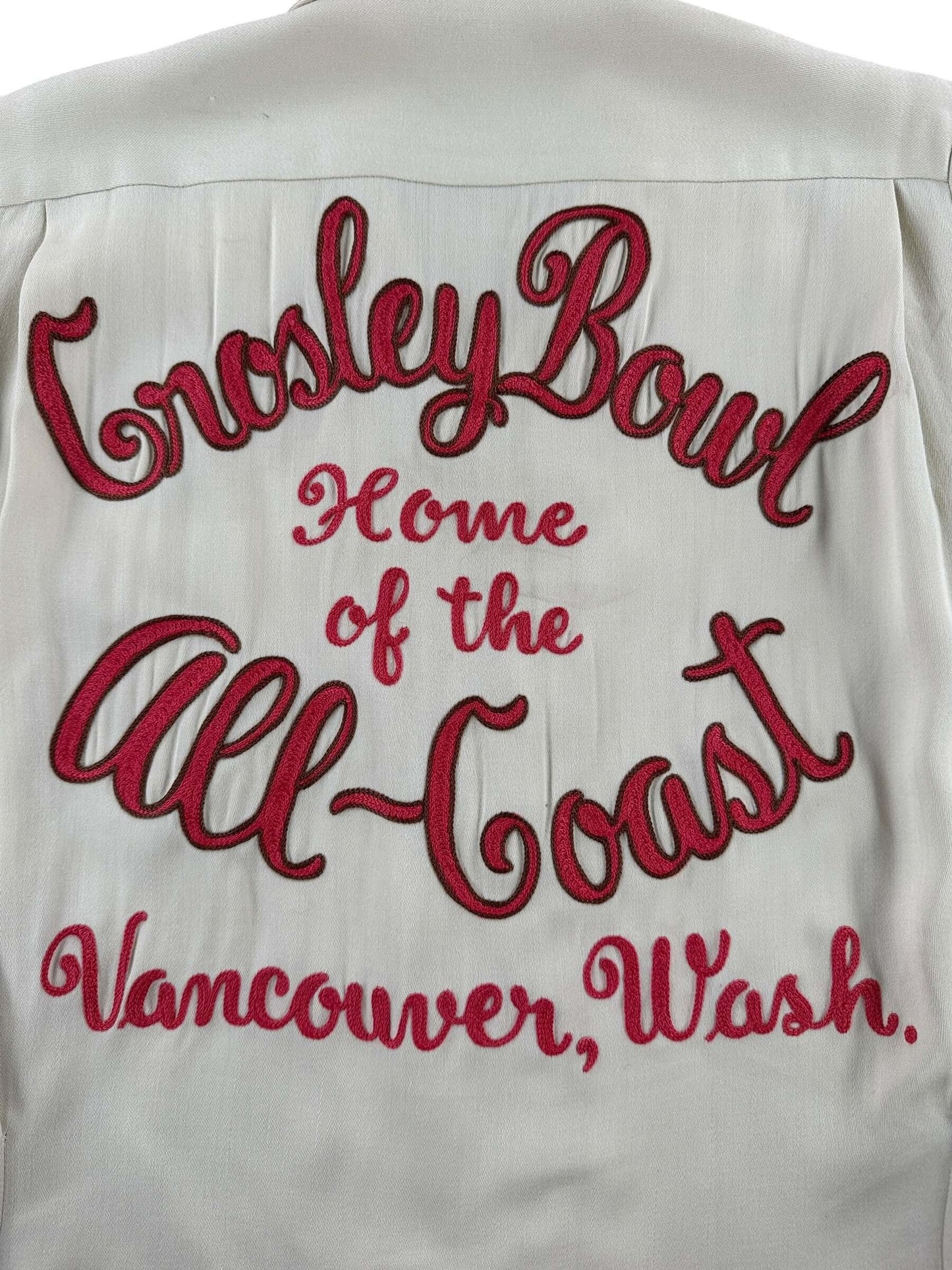 Back Graphic of Vintage Hazel Sinn Crossley Bowling Shirt SZ 34