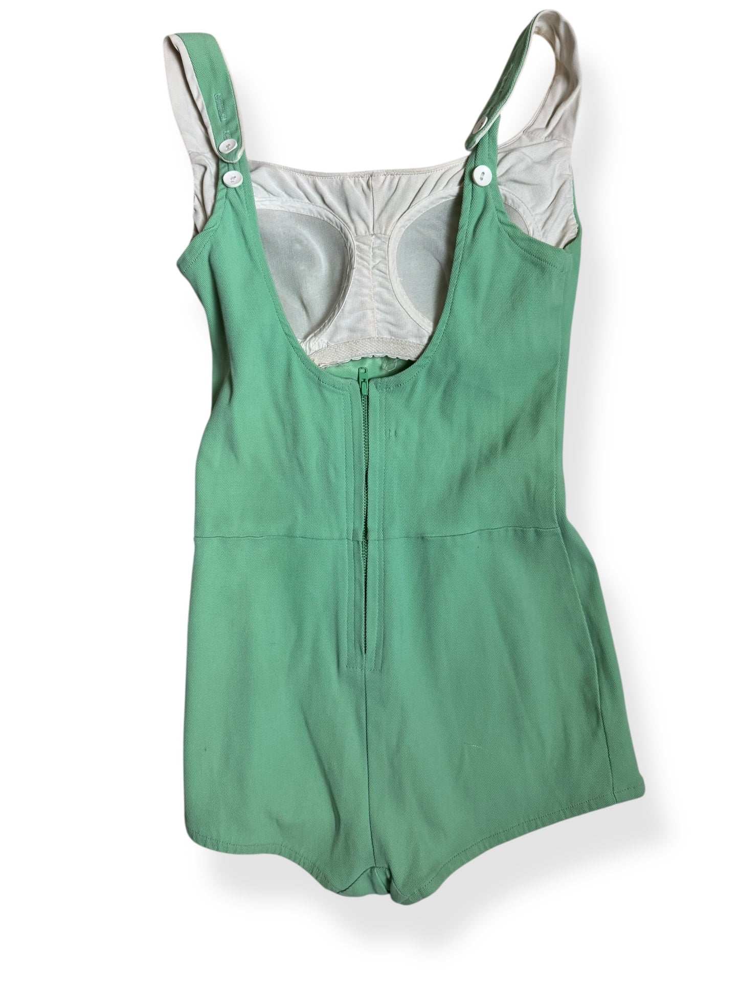 Back view of 1960s Minty Green One Piece Bathing Suit XS-S