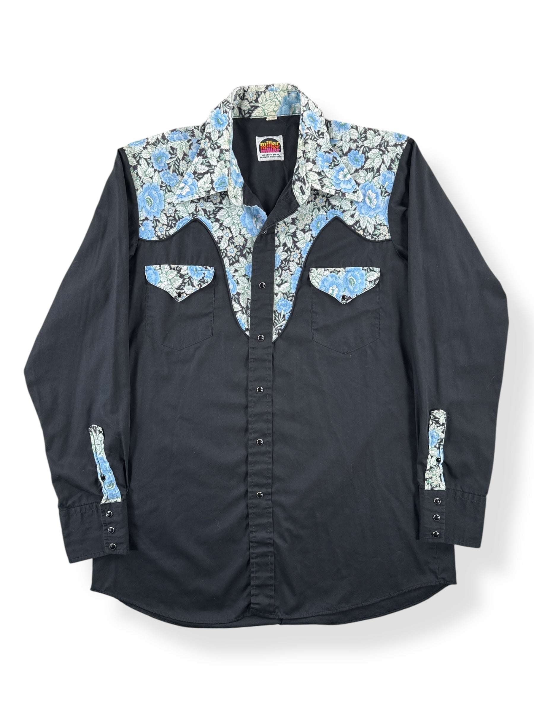 Front of Vintage Miller Western Wear Floral Pearl Snap SZ L