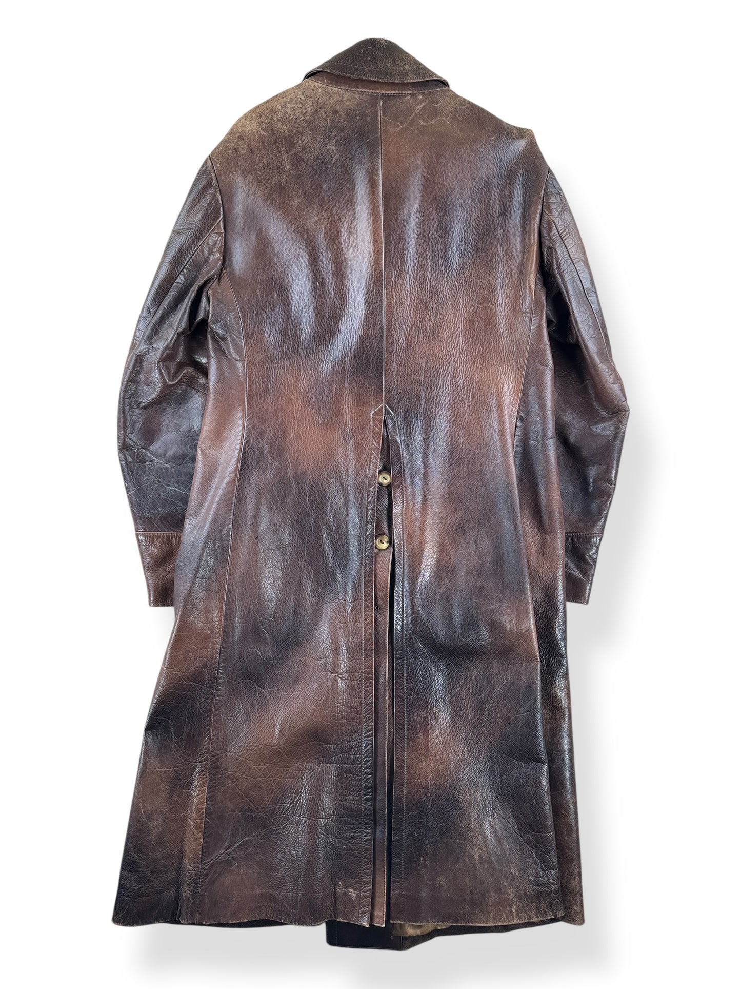 Back of Vintage Ian Mankin Made In England Leather Trench Coat SZ 38