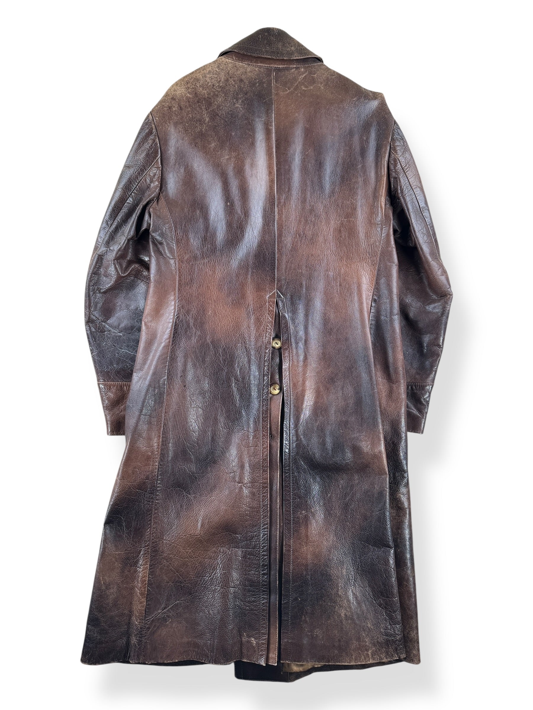 Back of Vintage Ian Mankin Made In England Leather Trench Coat SZ 38