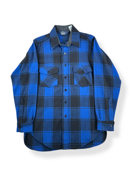 Front of Vintage Woolrich Blue and Black Wool Blend Flannel SZ M