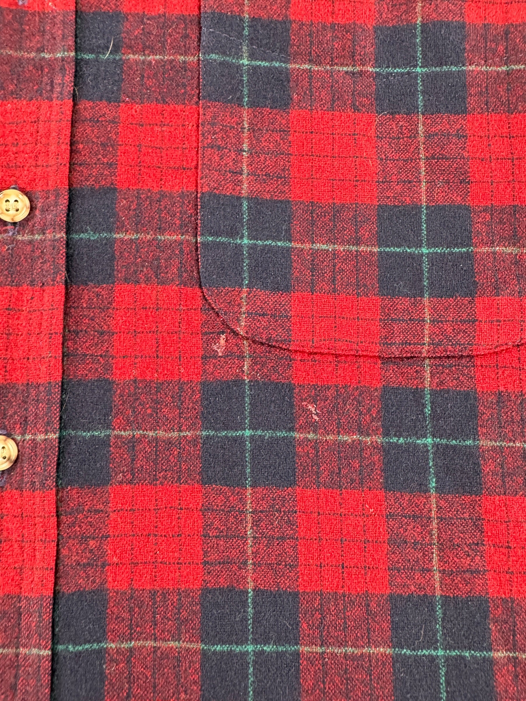 Staining on Vintage Red & Navy Pendleton Flannel W/ Elbow Patches SZ L