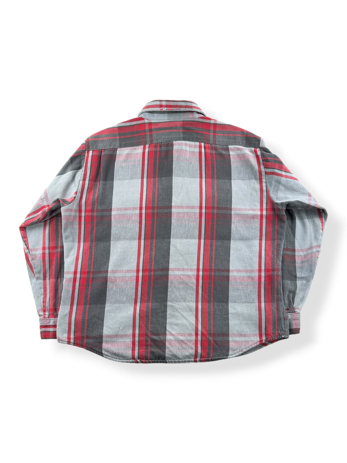 Back of Vintage Five Brothers Red & Grey Cotton Flannel SZ XL