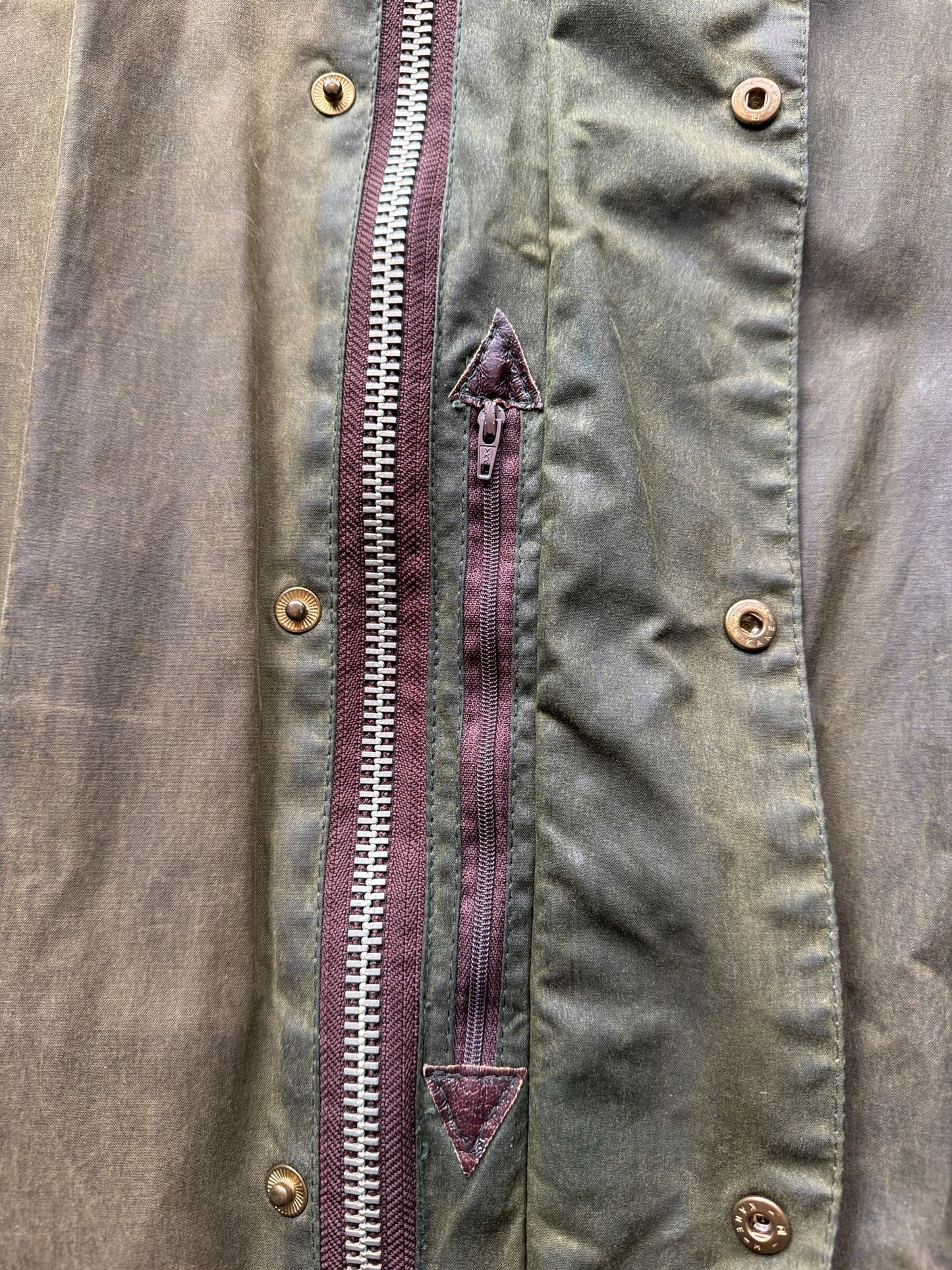 Zipper on Barbour Waxed Duster Coat SZ XL